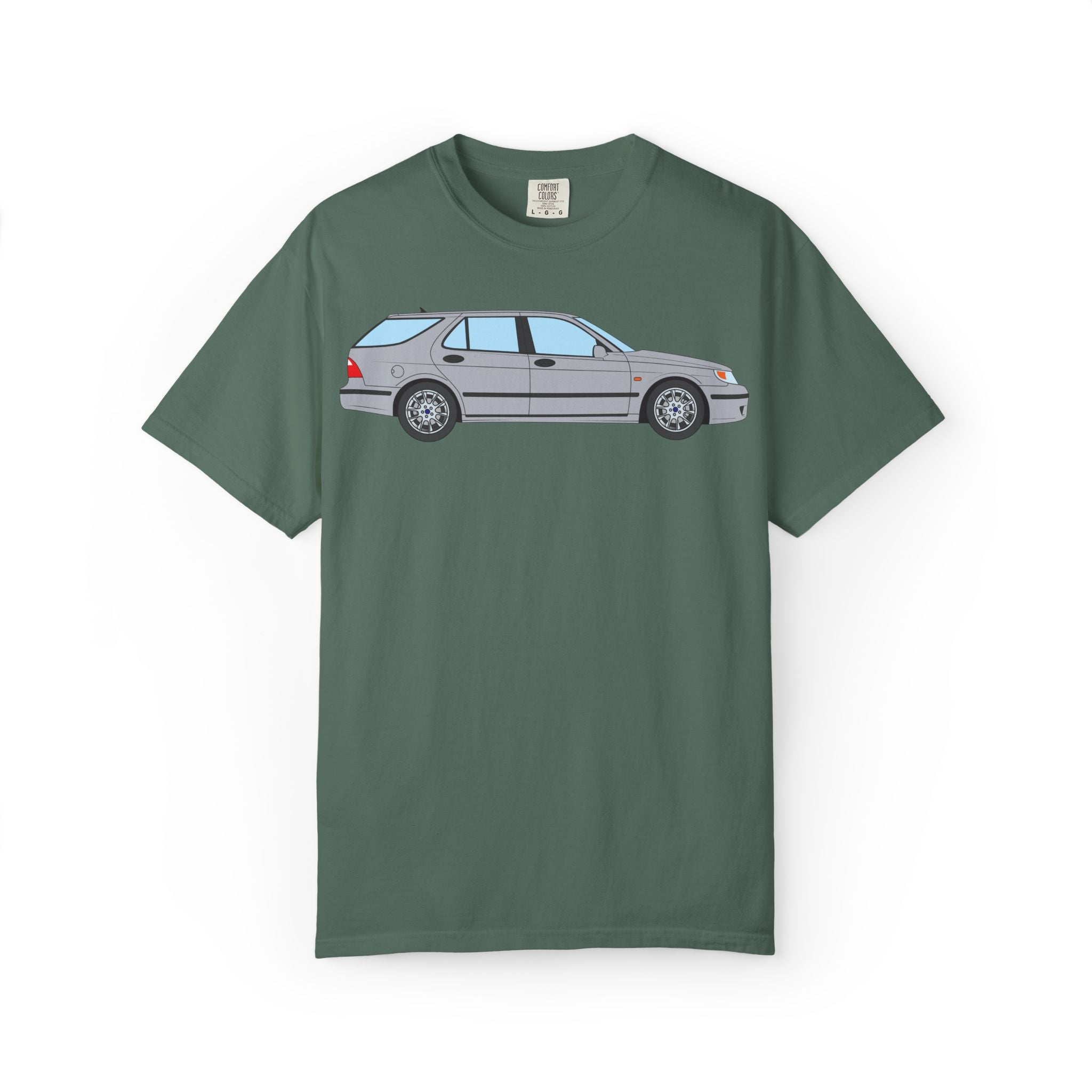 Saab 9-5 OG Aero Wagon Silver Metallic  — T-Shirt — Retro Car Graphic Tee