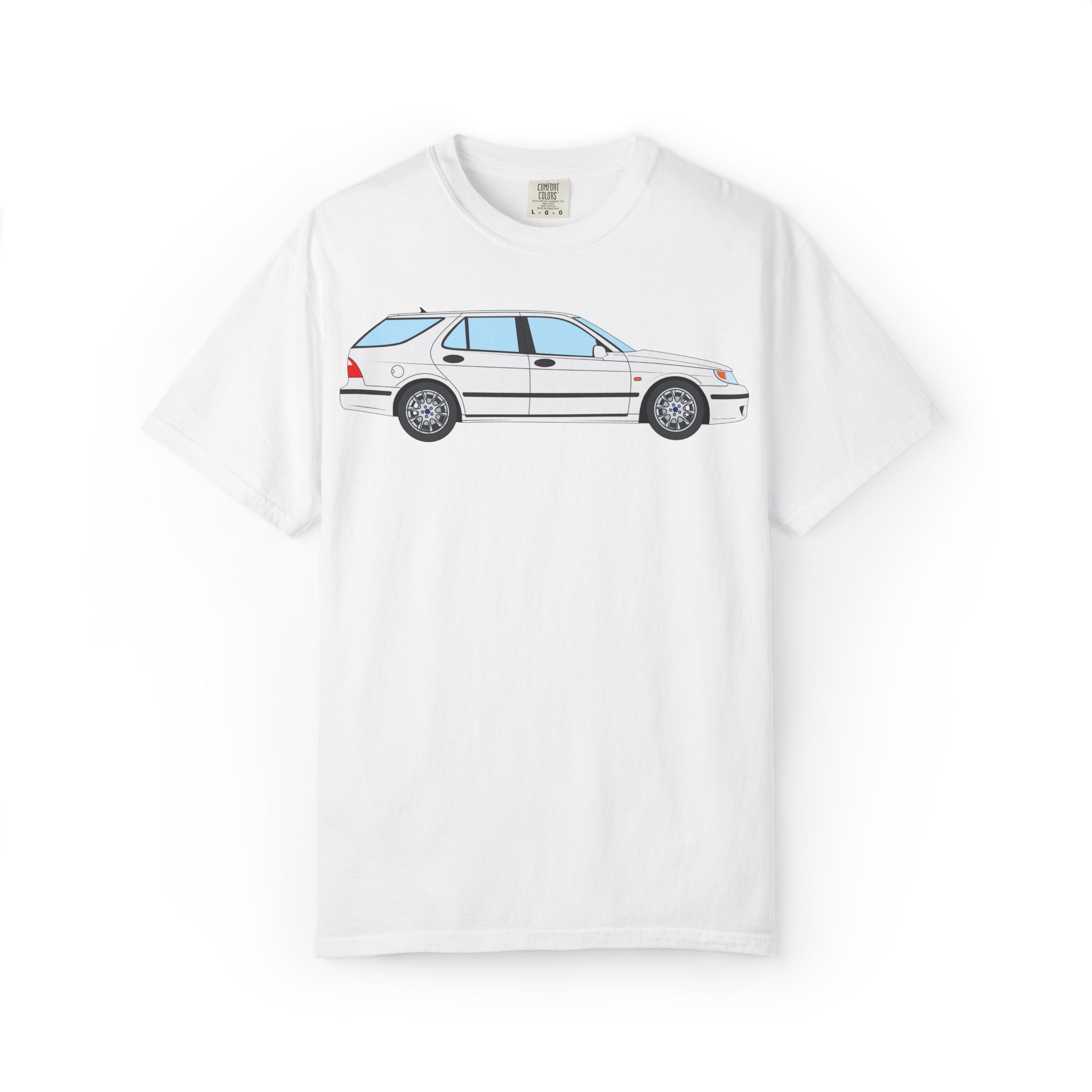Saab 9-5 OG Aero Wagon Artic White  — T-Shirt — Retro Car Graphic Tee