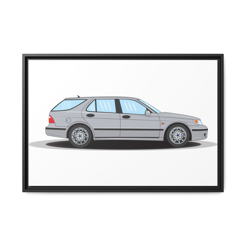 Saab 9-5 OG Aero Wagon Silver Metallic Art Print — Framed Matte Canvas Wall Decor