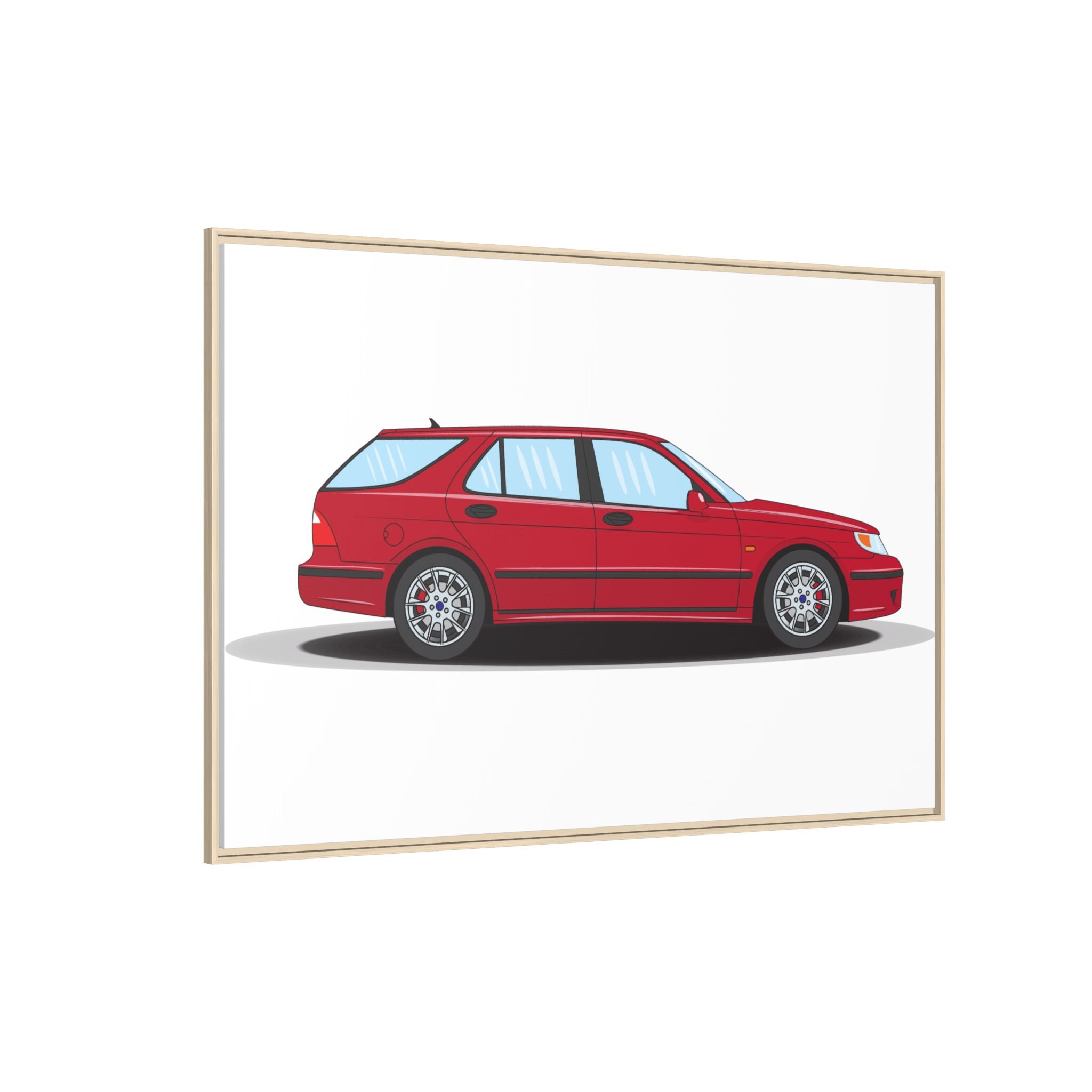 Saab 9-5 OG Aero Wagon Laser Red Art Print — Framed Matte Canvas Wall Decor
