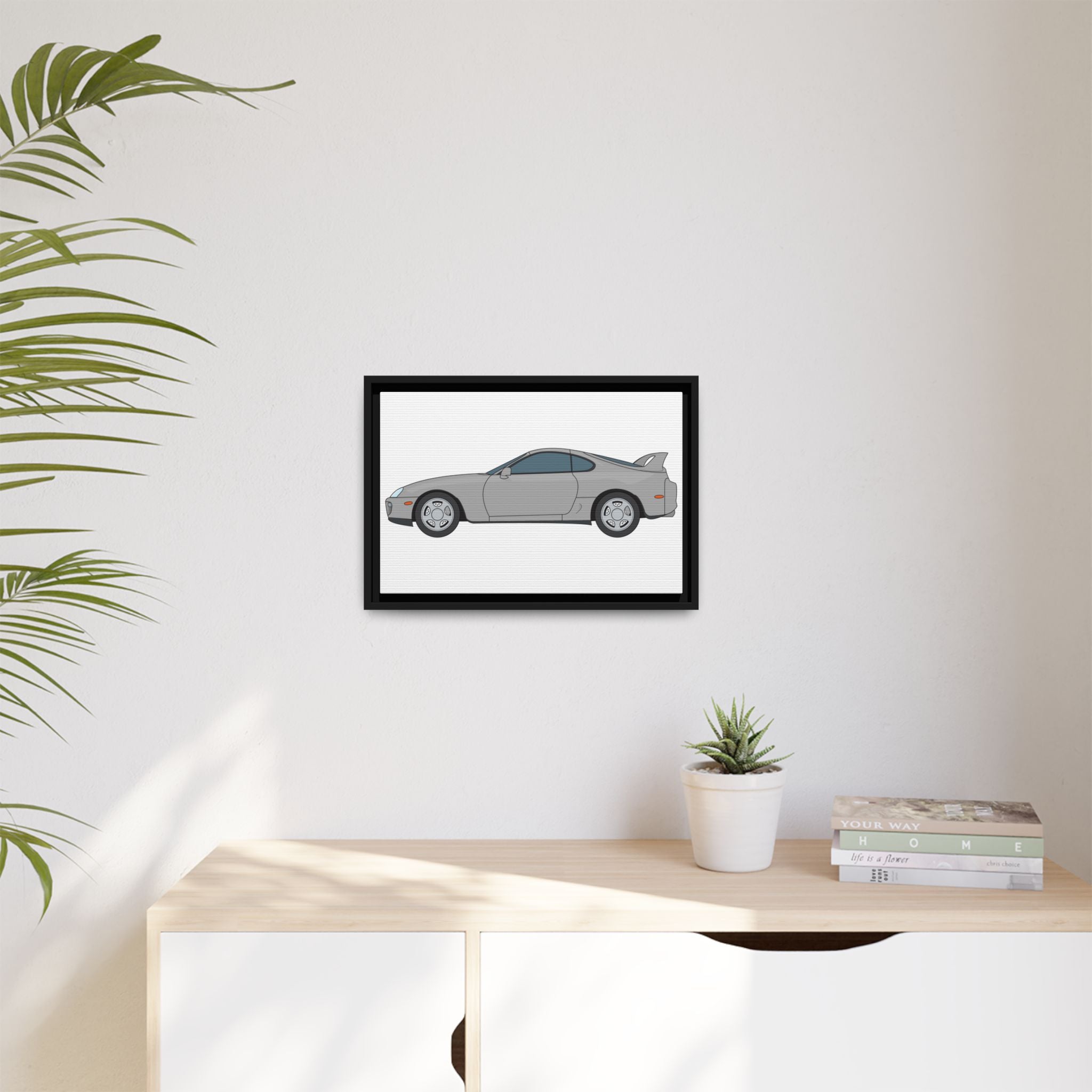 Toyota Supra MK4 Silver Metallic Art Print — Framed Matte Canvas Wall Decor