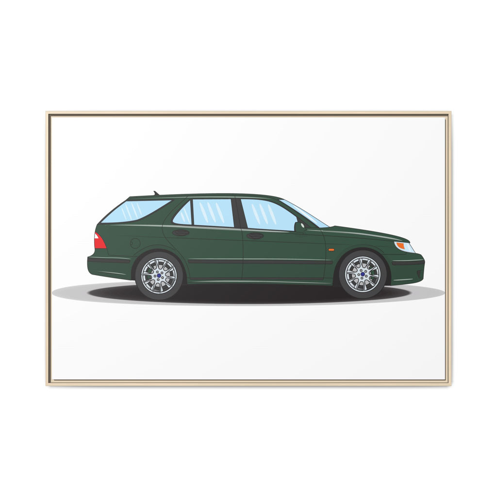 Saab 9-5 OG Aero Wagon Scarabe Green Art Print — Framed Matte Canvas Wall Decor