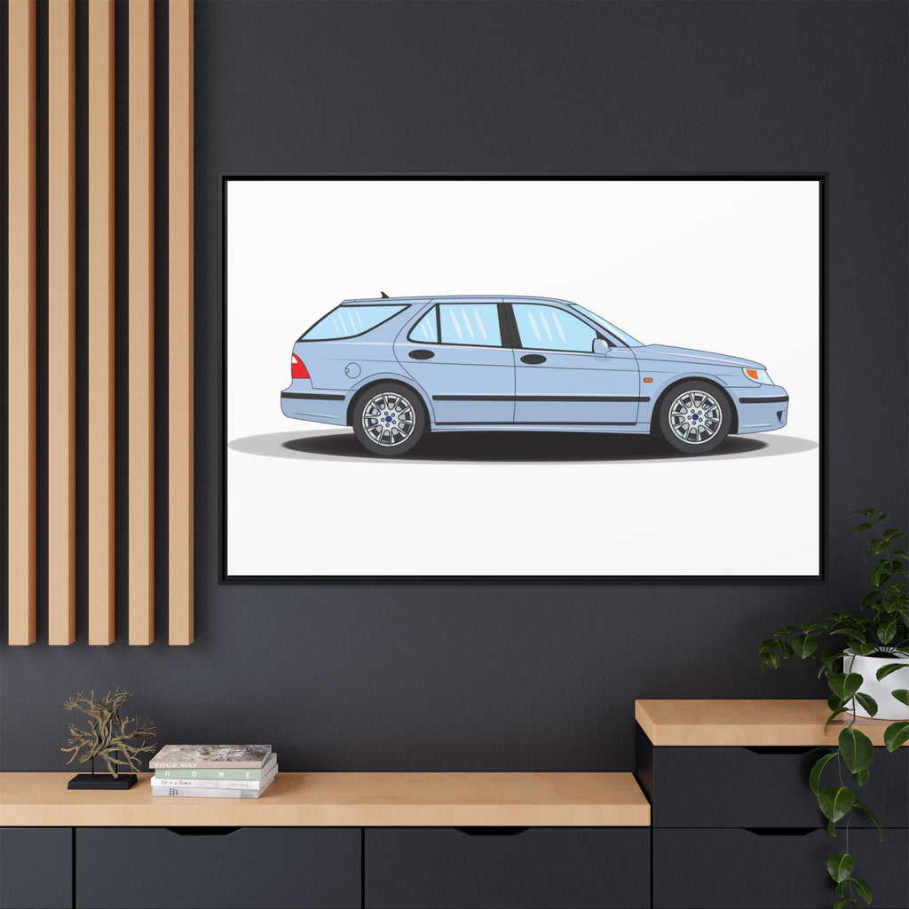 Saab 9-5 OG Aero Wagon Ice Blue Art Print — Framed Matte Canvas Wall Decor
