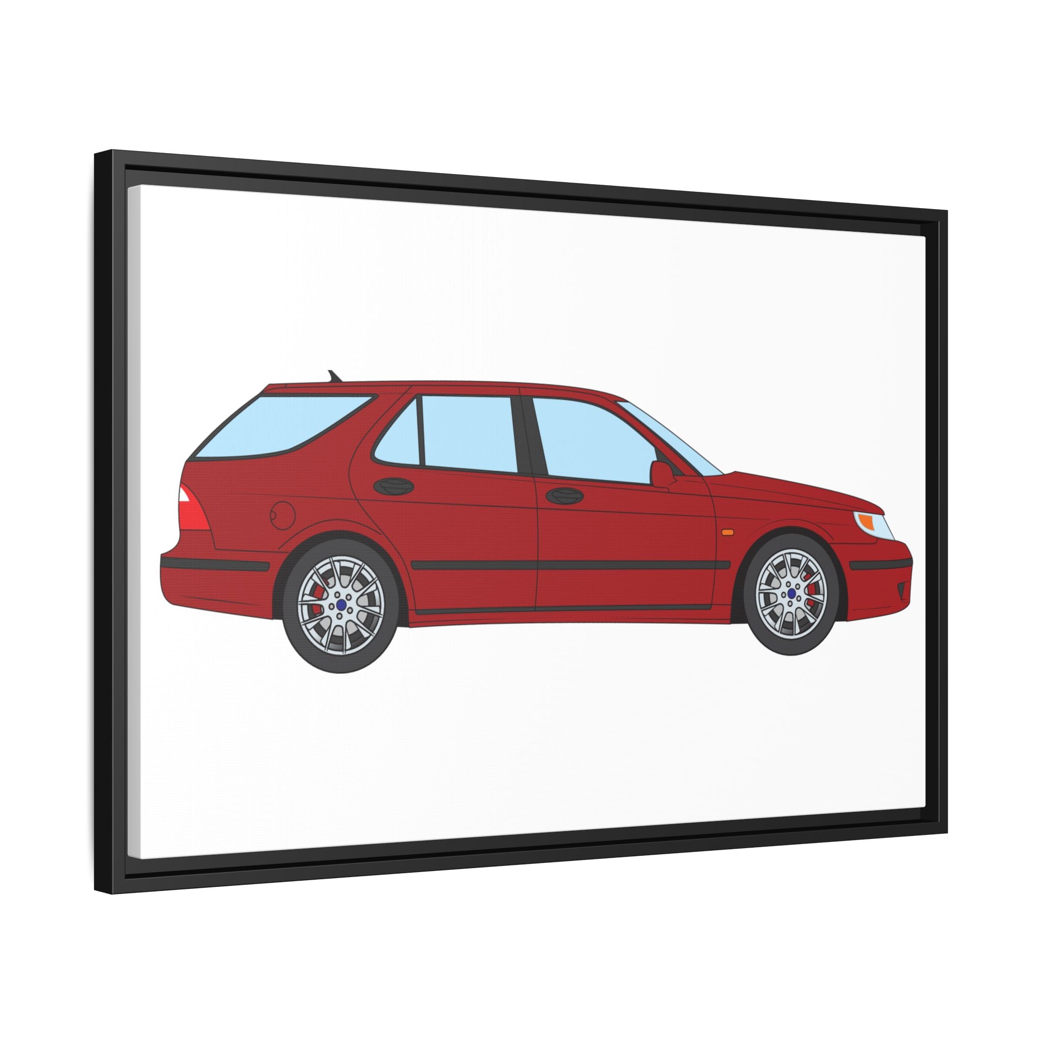 Saab 9-5 OG Aero Wagon — Laser Red Art Print — Framed Matte Canvas Wall Decor