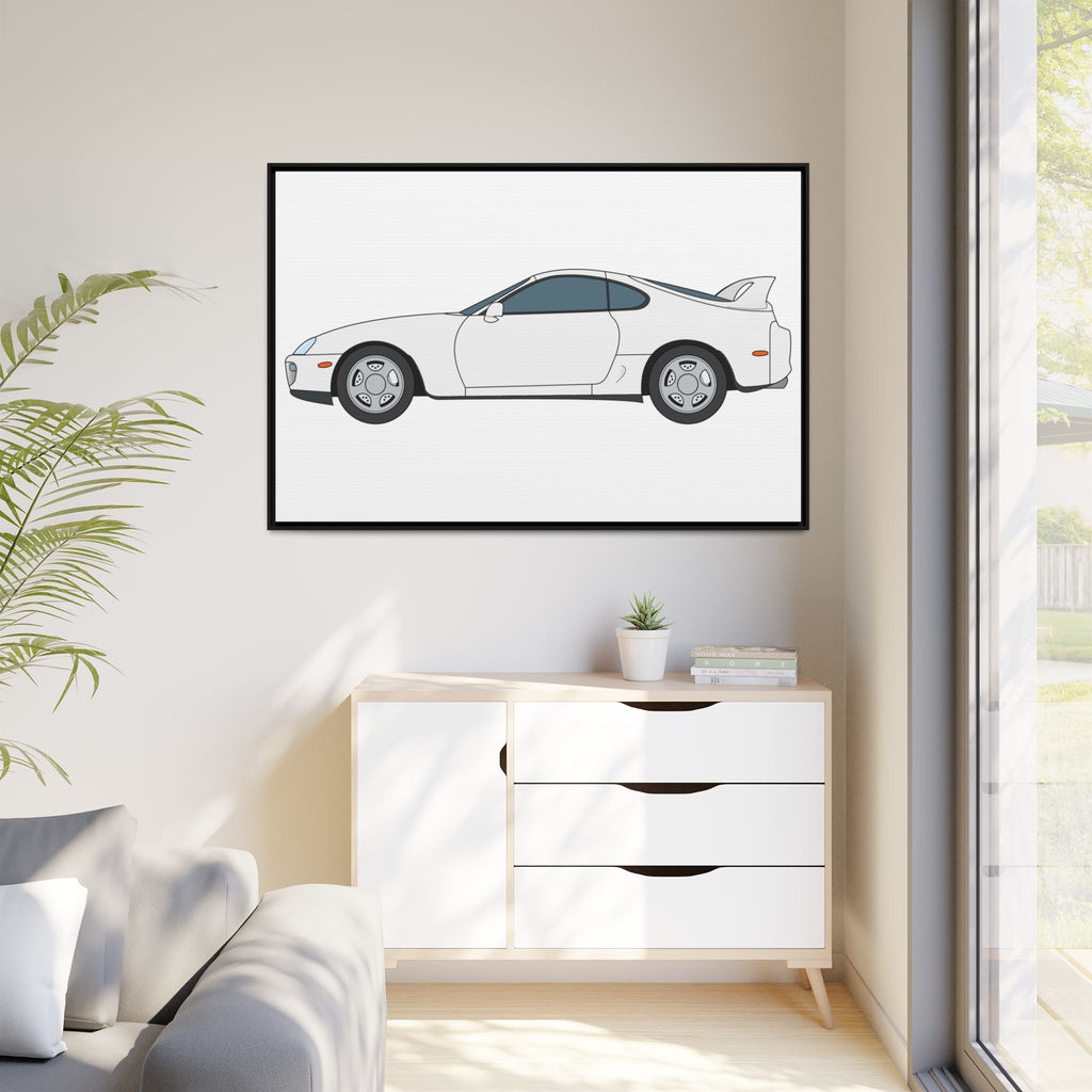 Toyota Supra MK4 Super White ll Art Print — Framed Matte Canvas Wall Decor