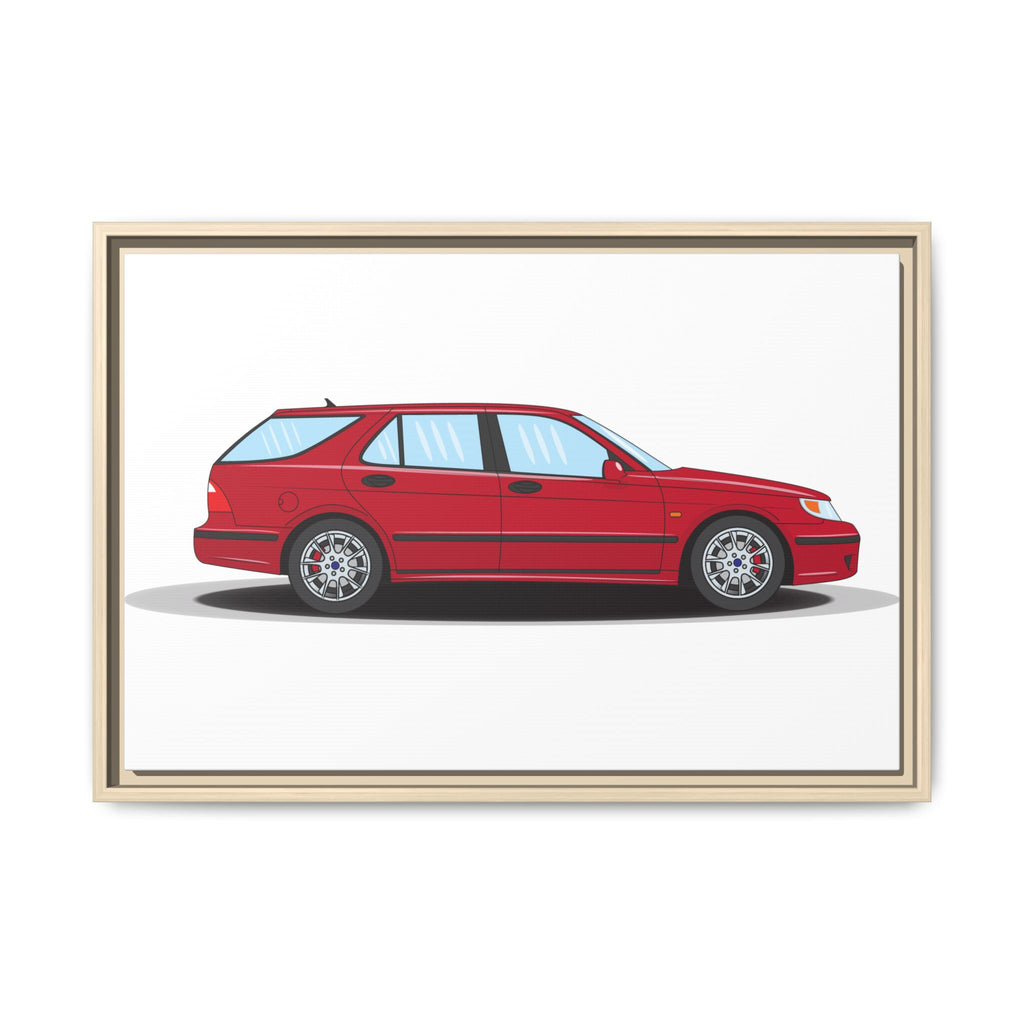 Saab 9-5 OG Aero Wagon Laser Red Art Print — Framed Matte Canvas Wall Decor