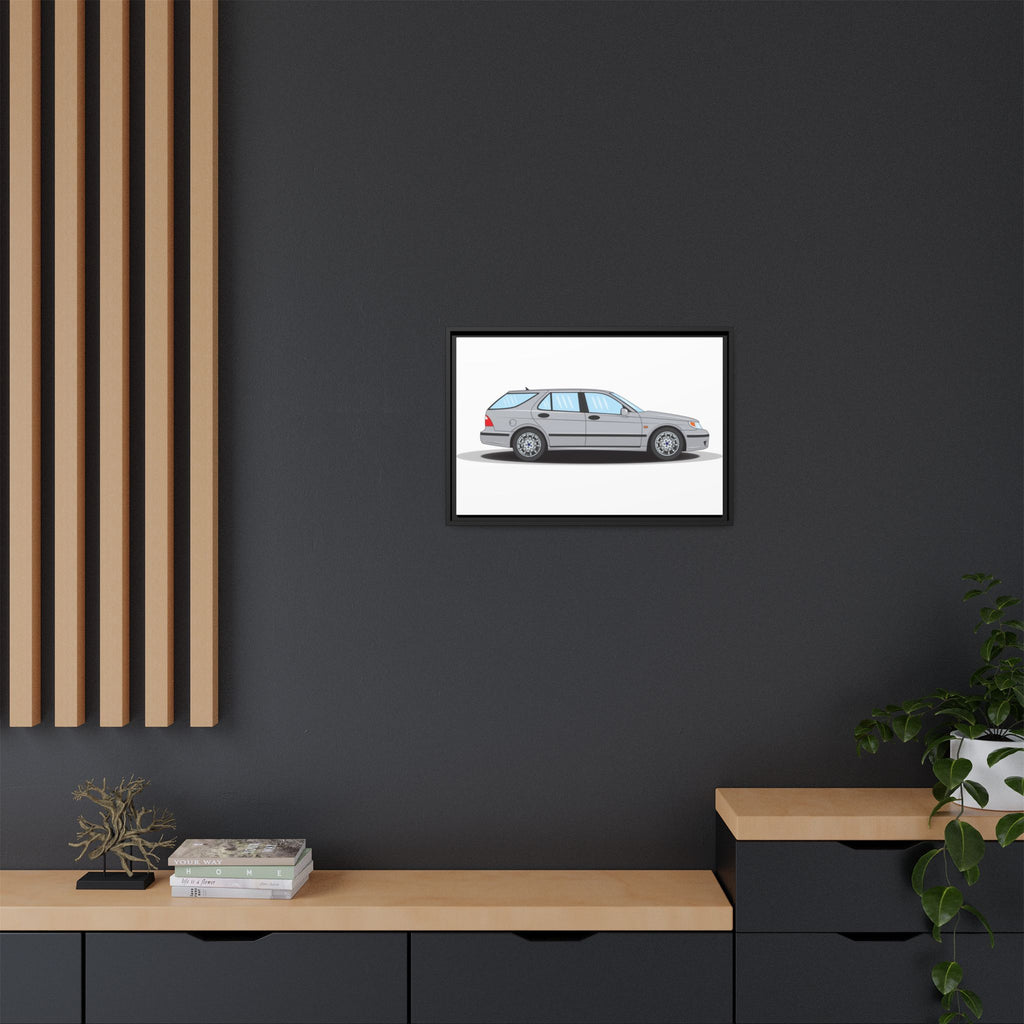 Saab 9-5 OG Aero Wagon Silver Metallic Art Print — Framed Matte Canvas Wall Decor