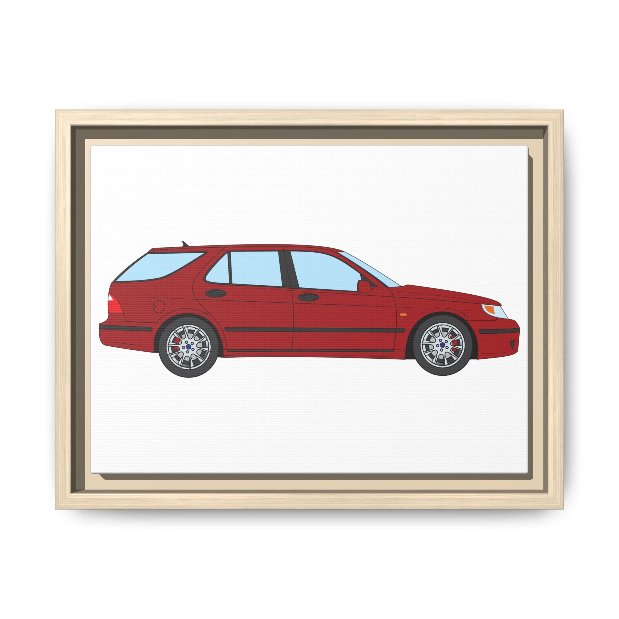 Saab 9-5 OG Aero Wagon — Laser Red Art Print — Framed Matte Canvas Wall Decor
