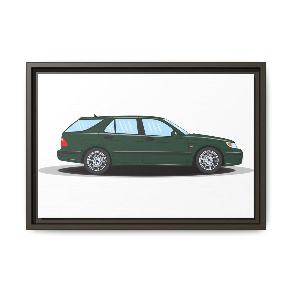 Saab 9-5 OG Aero Wagon Scarabe Green Art Print — Framed Matte Canvas Wall Decor