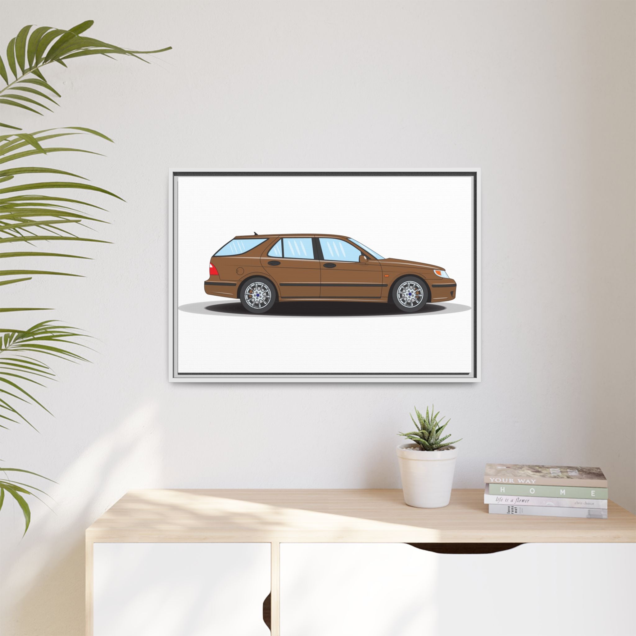 Saab 9-5 OG Aero Wagon Hazelnut Metallic Art Print — Framed Matte Canvas Wall Decor