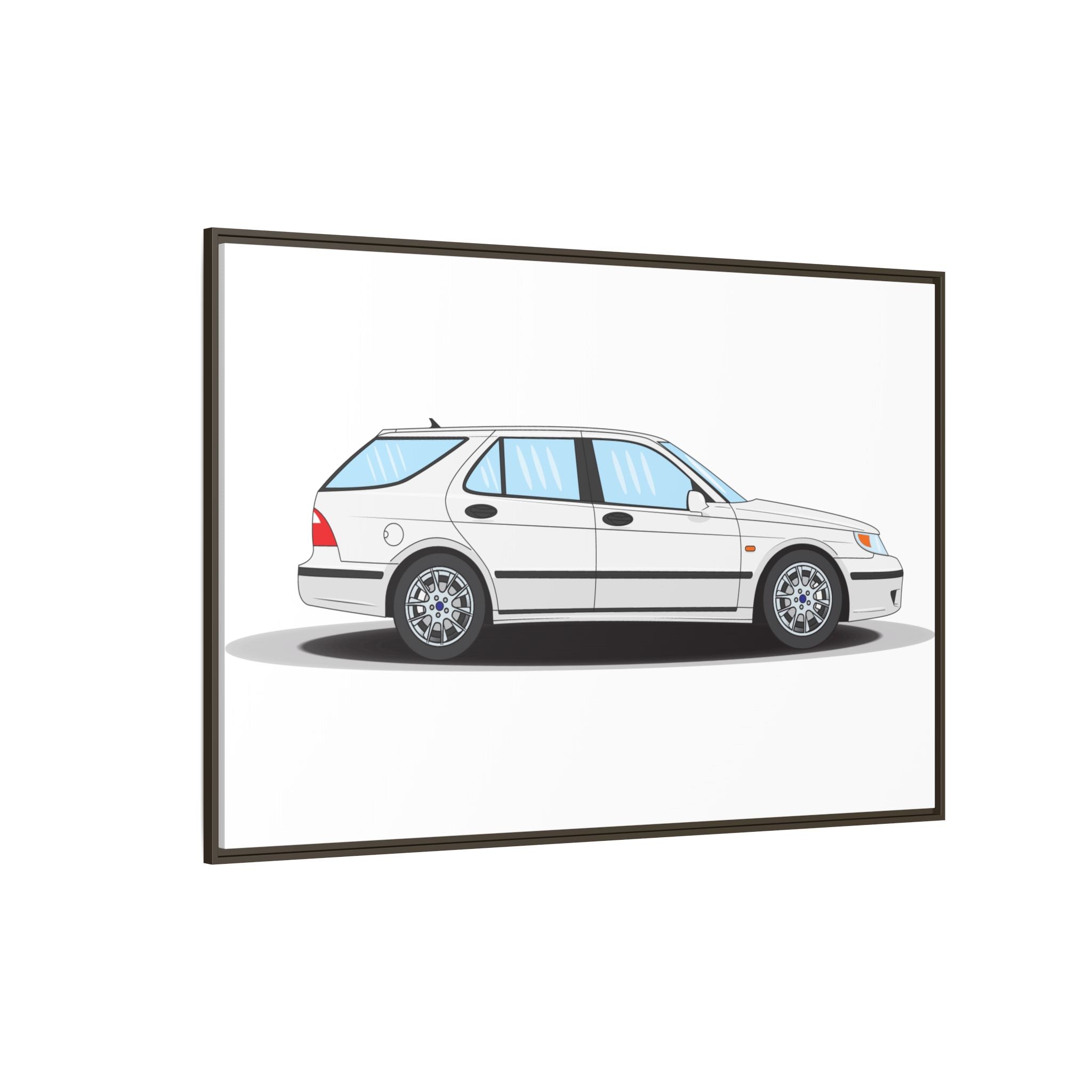 Saab 9-5 OG Aero Wagon Artic White Art Print — Framed Matte Canvas Wall Decor