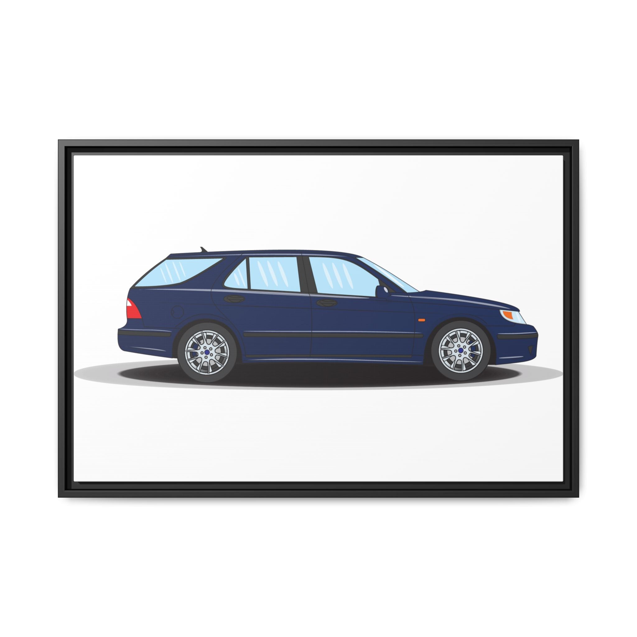 Saab 9-5 OG Aero Wagon Midnight Blue Art Print — Framed Matte Canvas Wall Decor