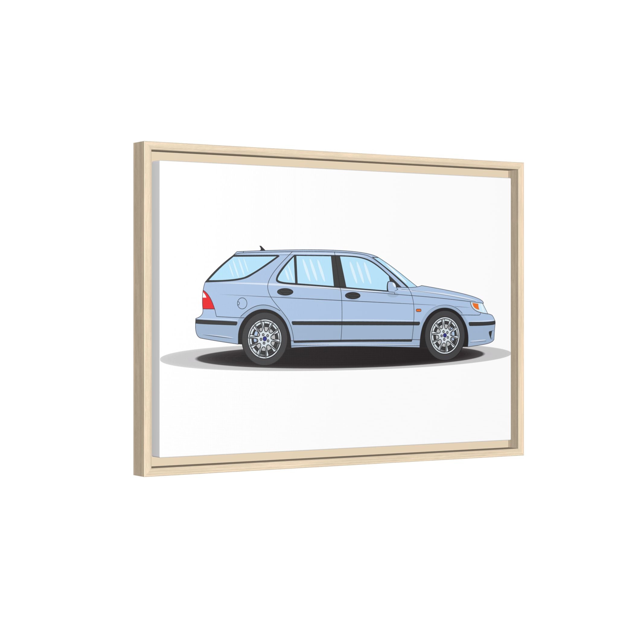 Saab 9-5 OG Aero Wagon Ice Blue Art Print — Framed Matte Canvas Wall Decor