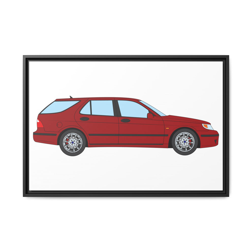 Saab 9-5 OG Aero Wagon — Laser Red Art Print — Framed Matte Canvas Wall Decor