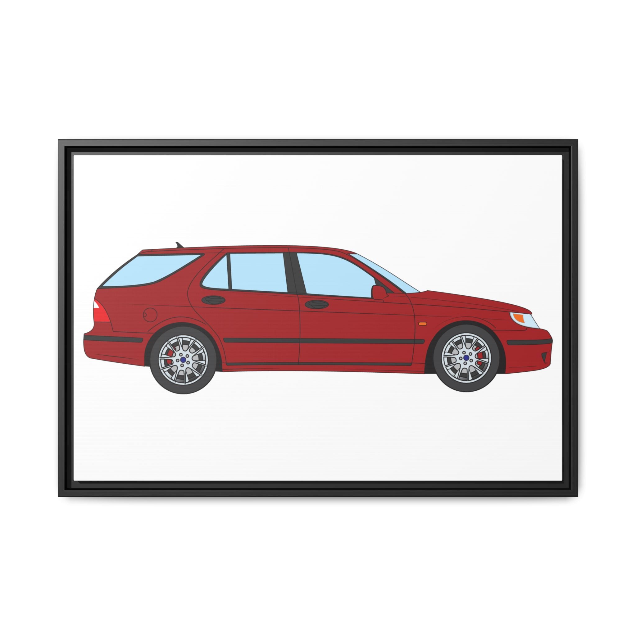 Saab 9-5 OG Aero Wagon — Laser Red Art Print — Framed Matte Canvas Wall Decor