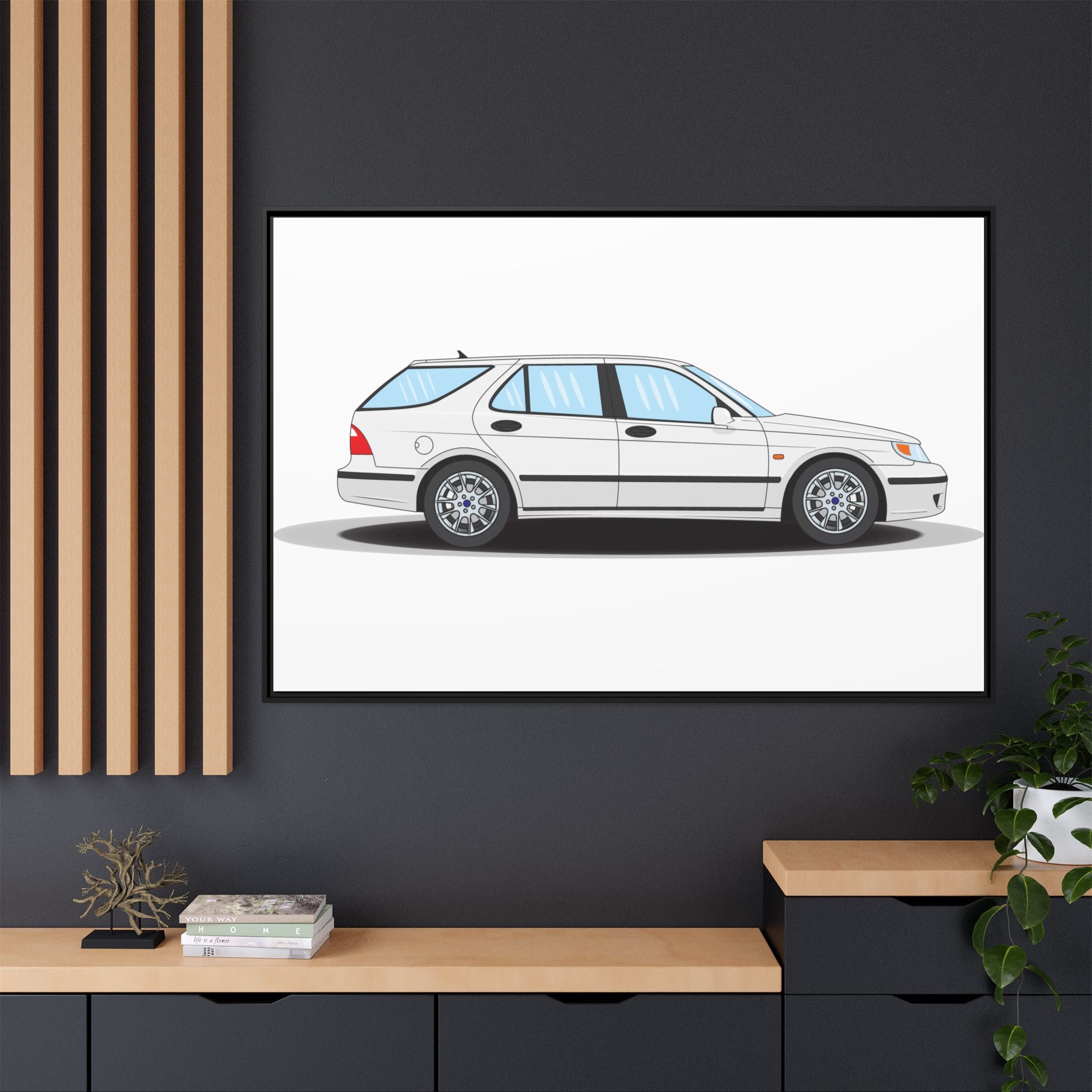 Saab 9-5 OG Aero Wagon Artic White Art Print — Framed Matte Canvas Wall Decor