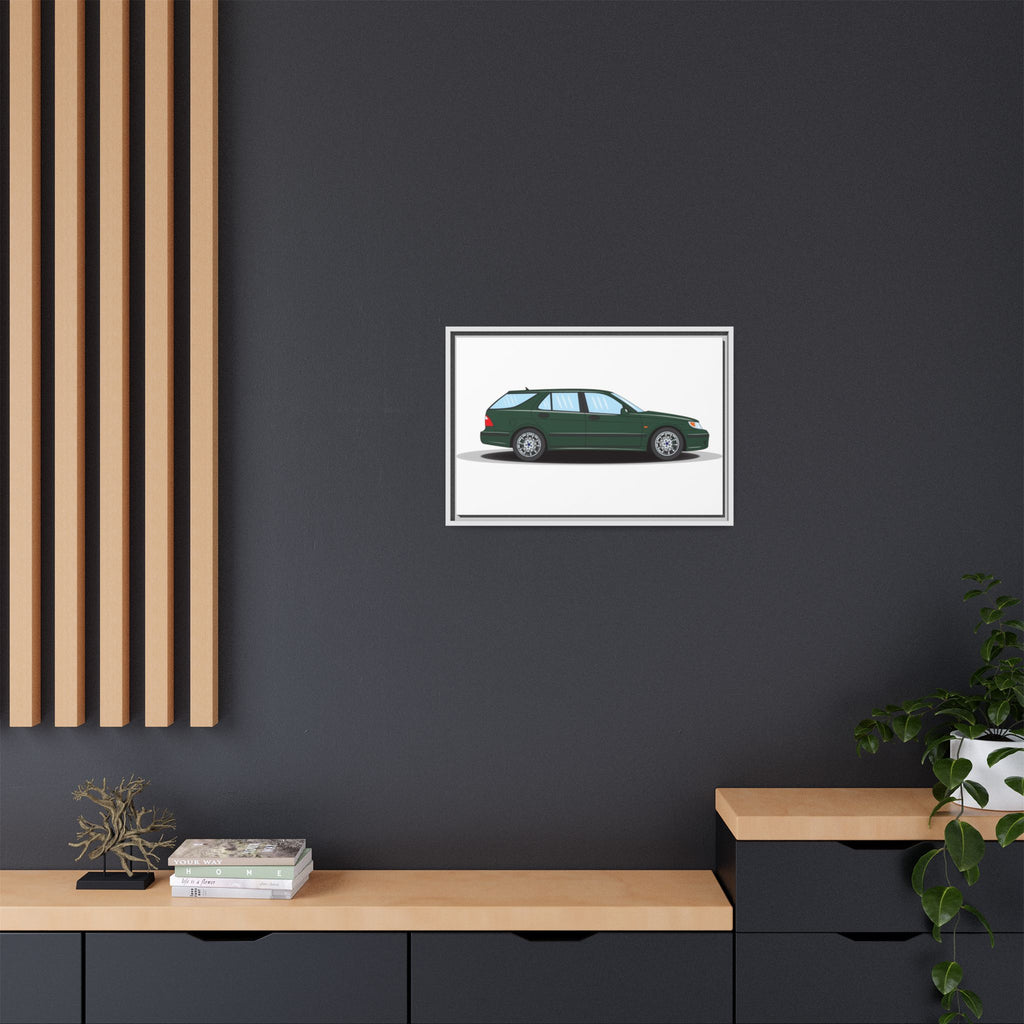 Saab 9-5 OG Aero Wagon Scarabe Green Art Print — Framed Matte Canvas Wall Decor