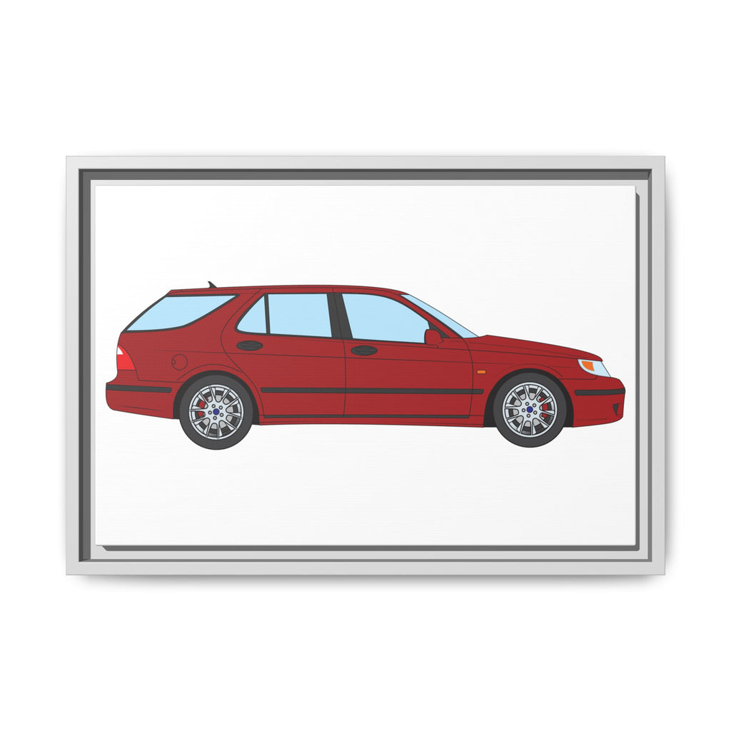 Saab 9-5 OG Aero Wagon — Laser Red Art Print — Framed Matte Canvas Wall Decor