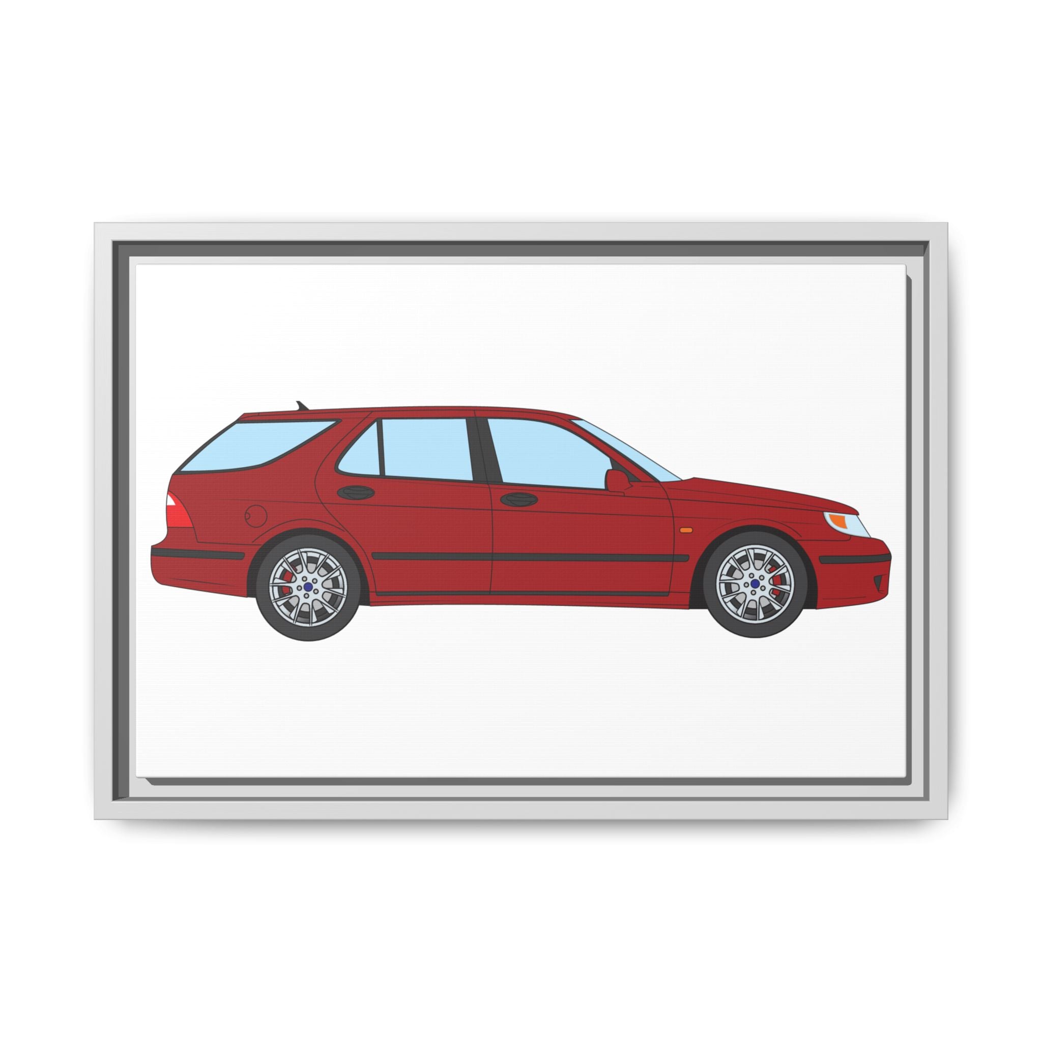 Saab 9-5 OG Aero Wagon — Laser Red Art Print — Framed Matte Canvas Wall Decor