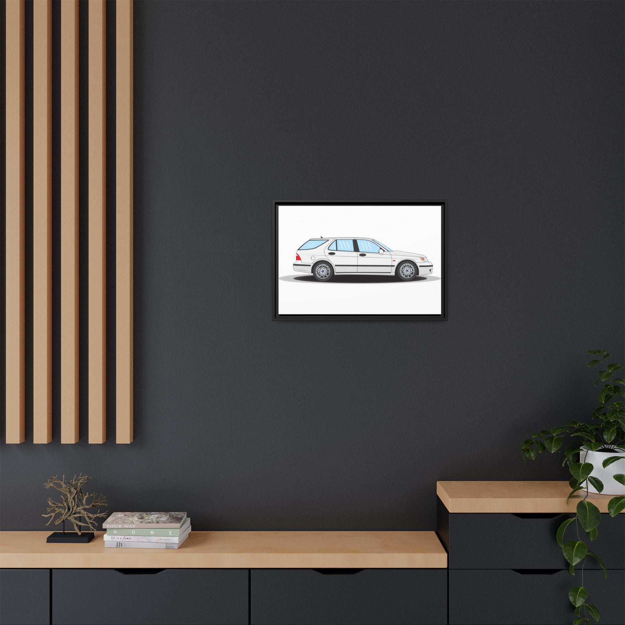 Saab 9-5 OG Aero Wagon Artic White Art Print — Framed Matte Canvas Wall Decor