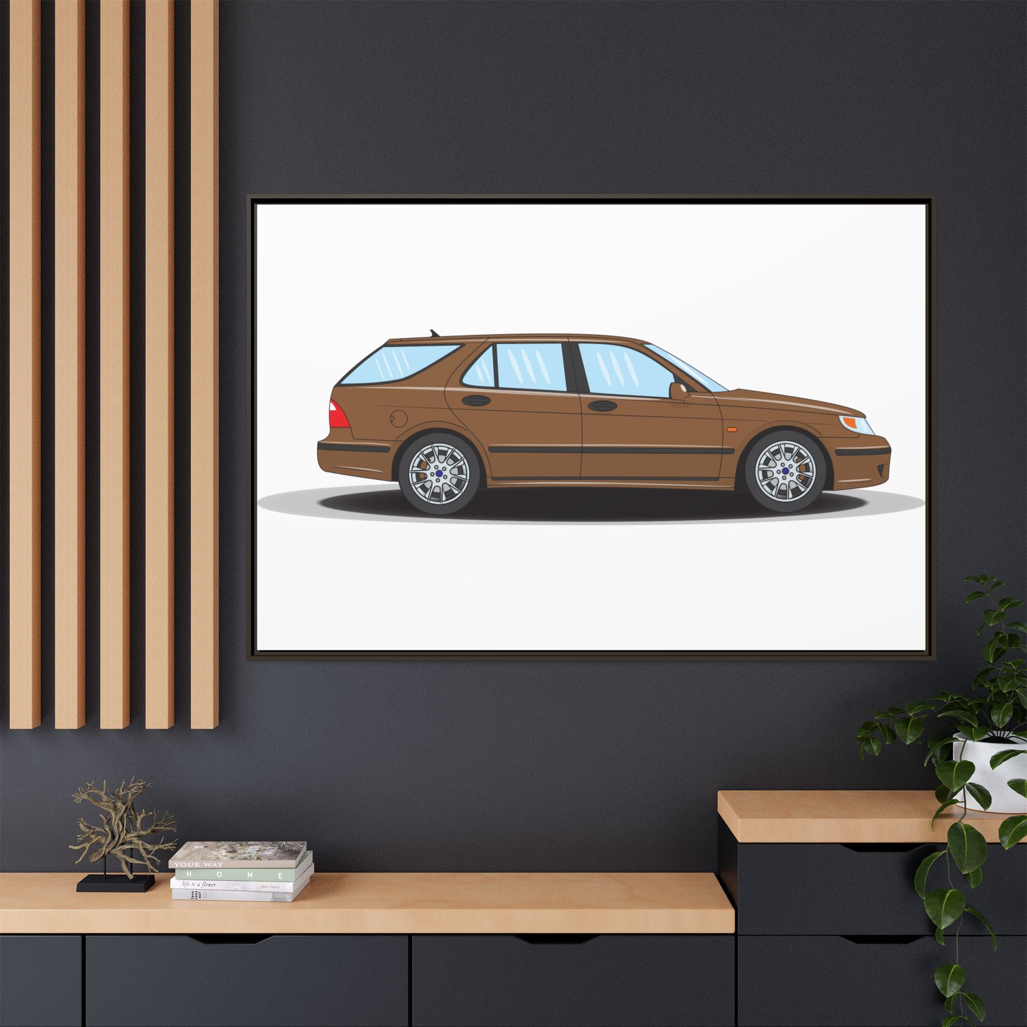 Saab 9-5 OG Aero Wagon Hazelnut Metallic Art Print — Framed Matte Canvas Wall Decor