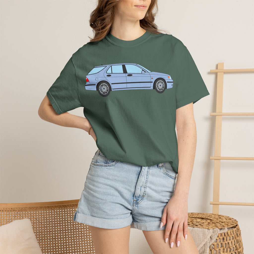 Saab 9-5 OG Aero Wagon Ice Blue  — T-Shirt — Retro Car Graphic Tee