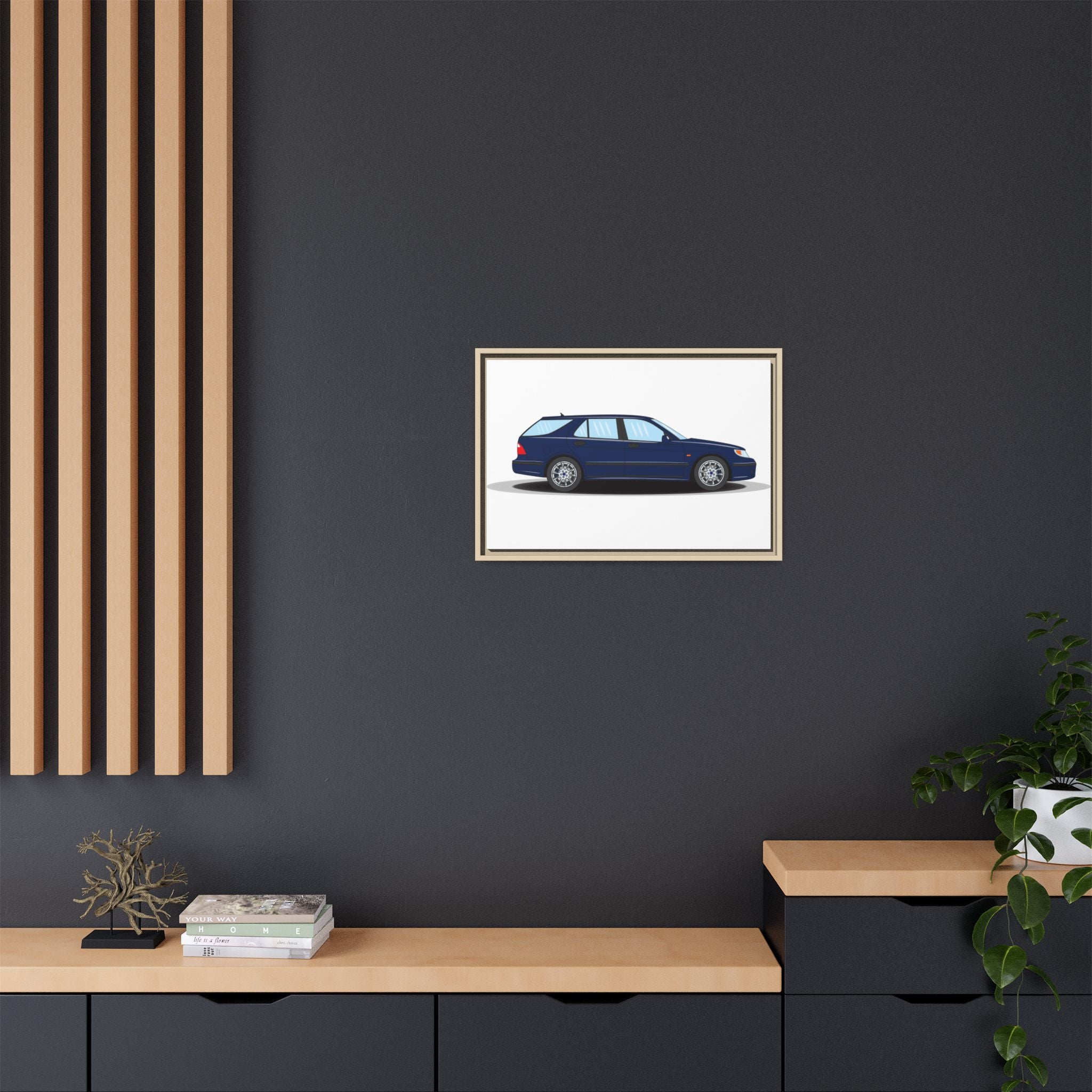 Saab 9-5 OG Aero Wagon Midnight Blue Art Print — Framed Matte Canvas Wall Decor