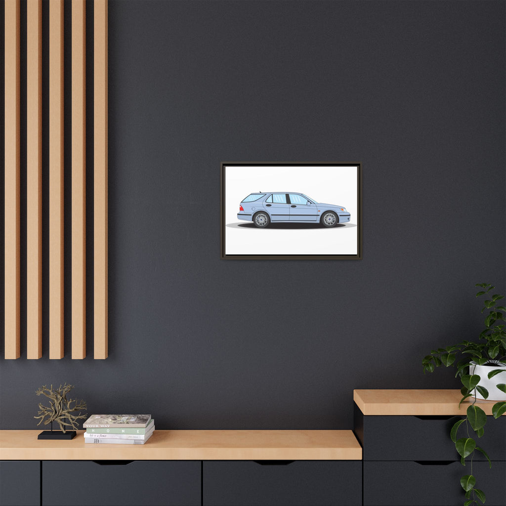 Saab 9-5 OG Aero Wagon Ice Blue Art Print — Framed Matte Canvas Wall Decor