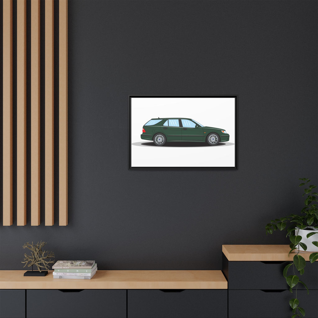 Saab 9-5 OG Aero Wagon Scarabe Green Art Print — Framed Matte Canvas Wall Decor