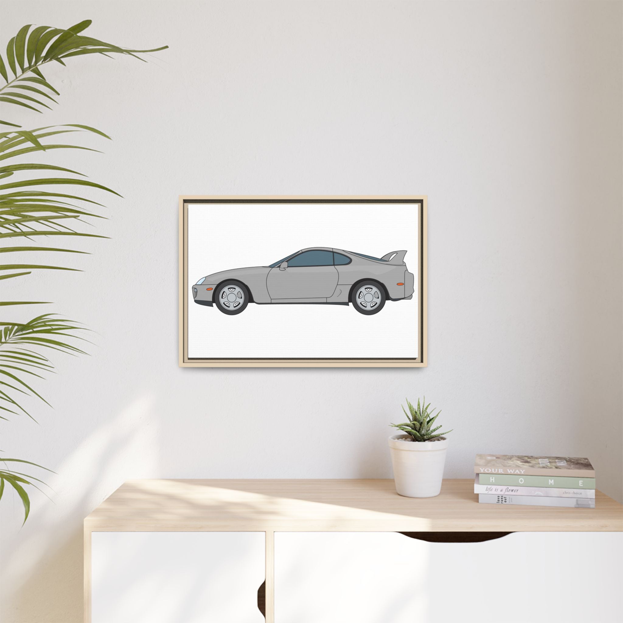 Toyota Supra MK4 Silver Metallic Art Print — Framed Matte Canvas Wall Decor