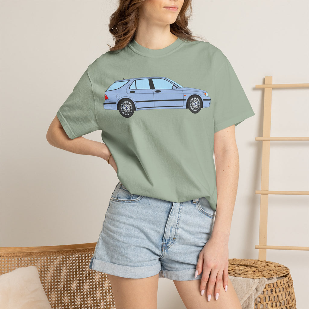 Saab 9-5 OG Aero Wagon Ice Blue  — T-Shirt — Retro Car Graphic Tee