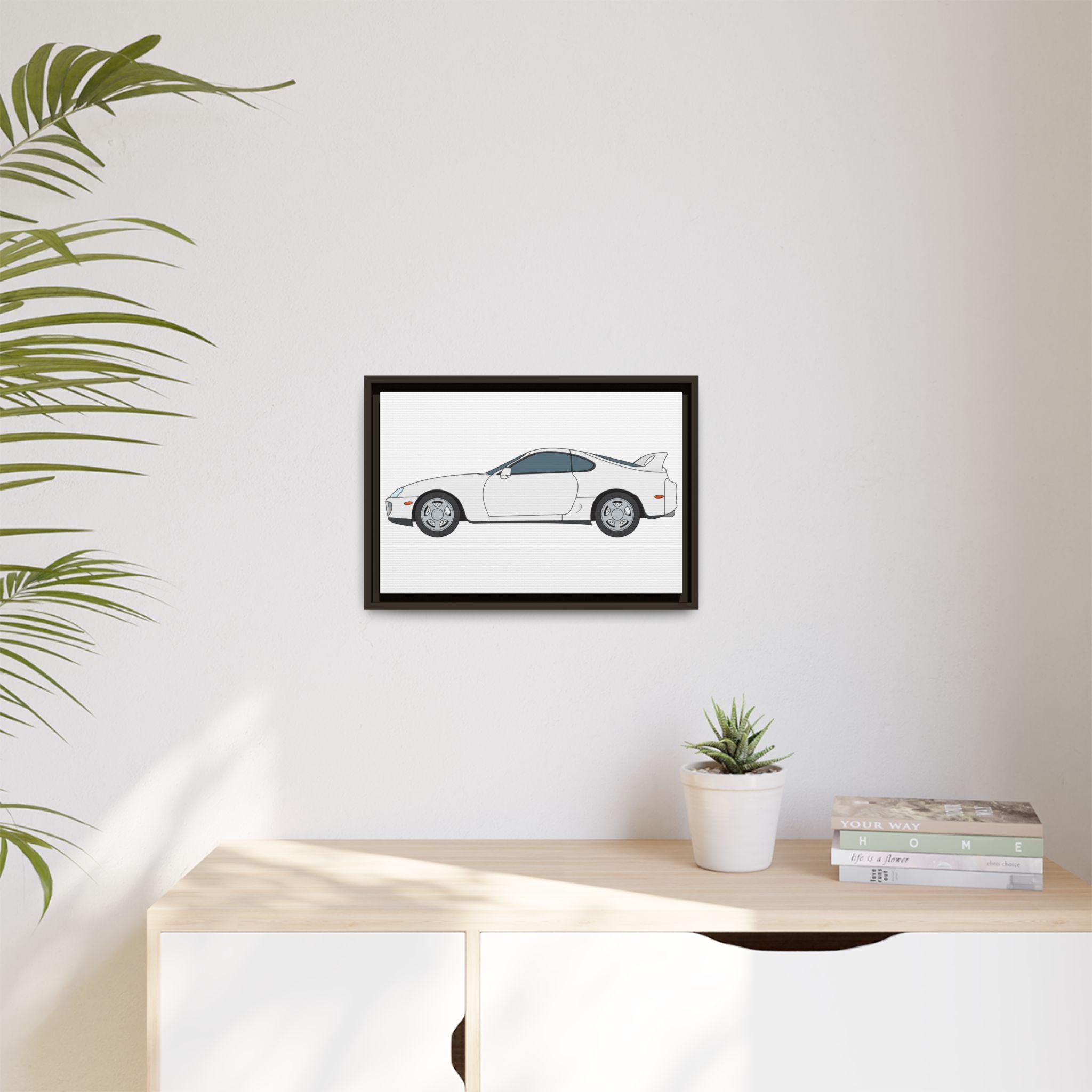 Toyota Supra MK4 Super White ll Art Print — Framed Matte Canvas Wall Decor