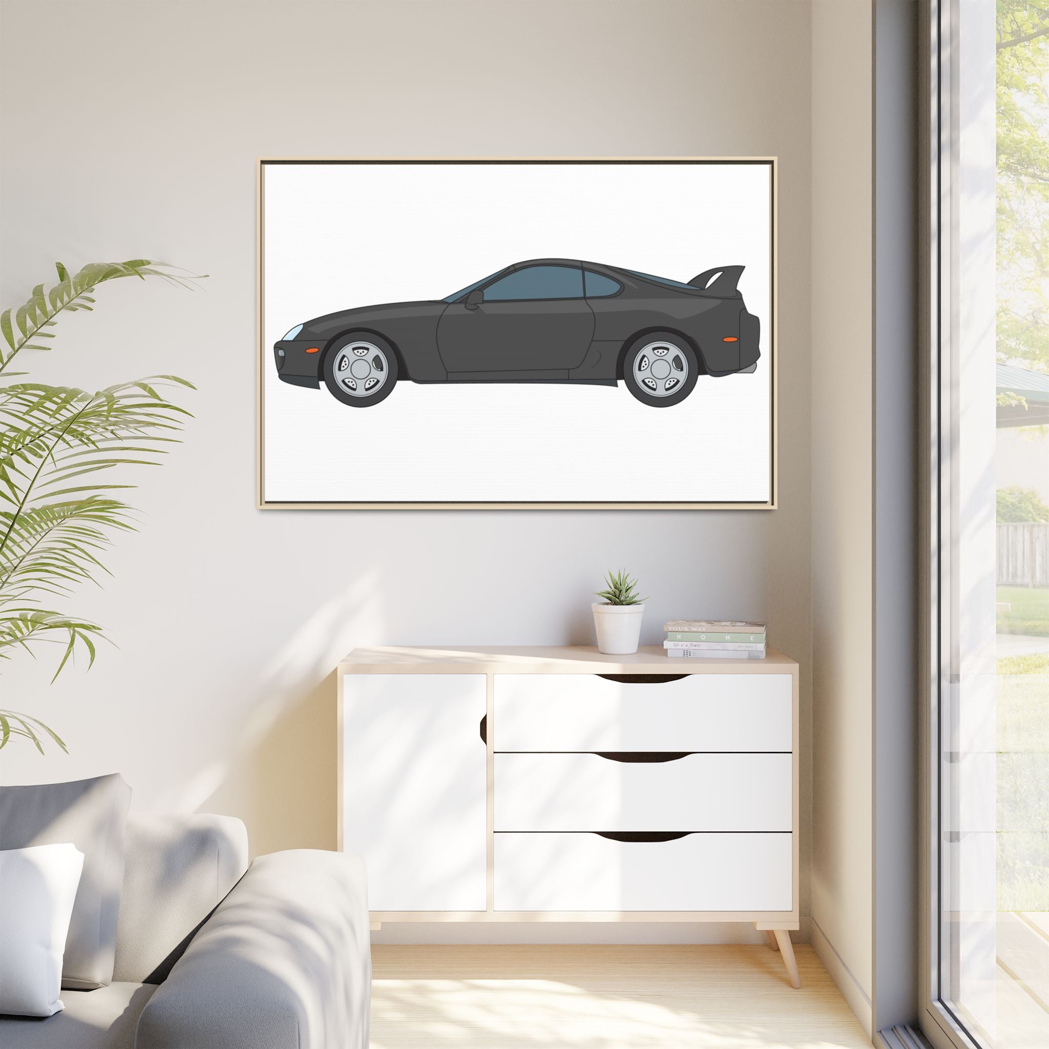 Toyota Supra MK4 Anthracite Art Print — Framed Matte Canvas Wall Decor