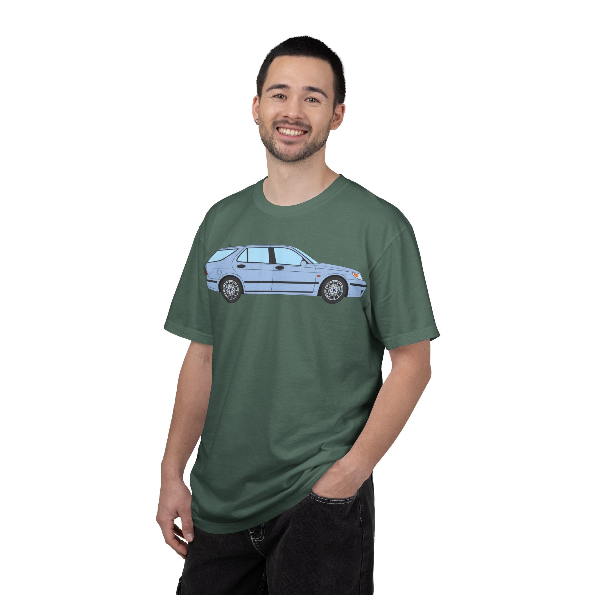 Saab 9-5 OG Aero Wagon Ice Blue  — T-Shirt — Retro Car Graphic Tee