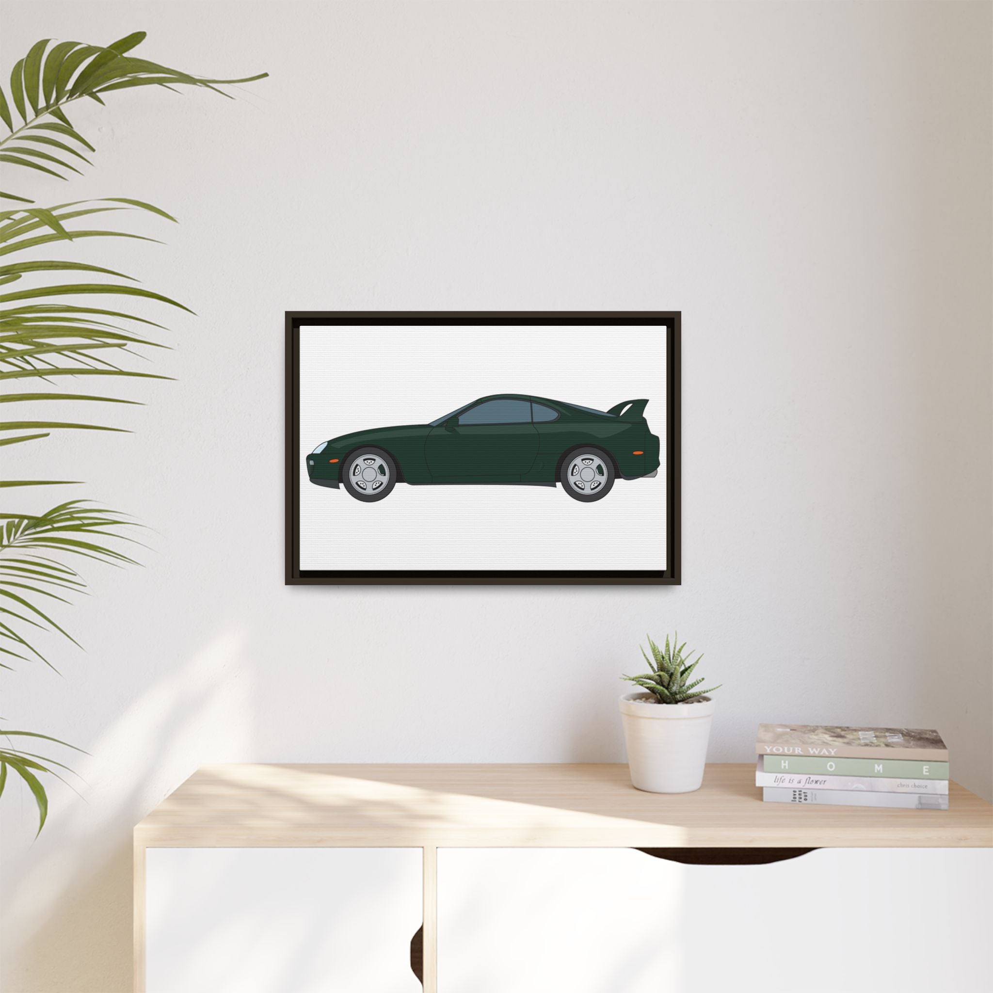 Toyota Supra MK4 Dark Green Mica Art Print — Framed Matte Canvas Wall Decor