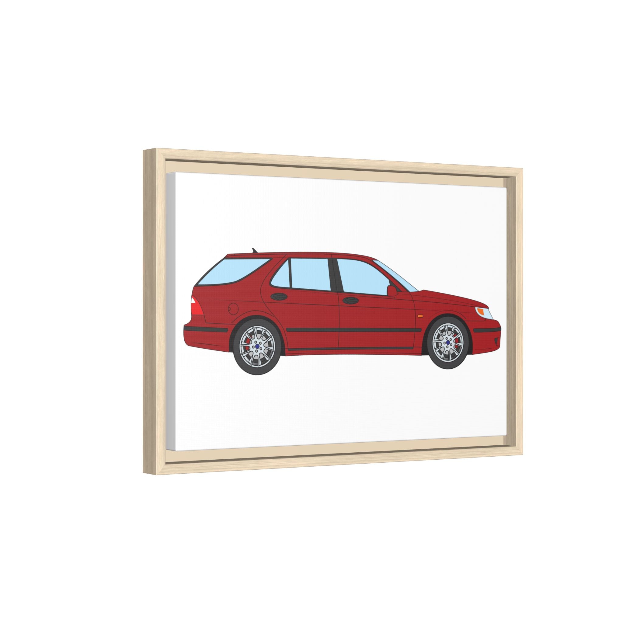 Saab 9-5 OG Aero Wagon — Laser Red Art Print — Framed Matte Canvas Wall Decor