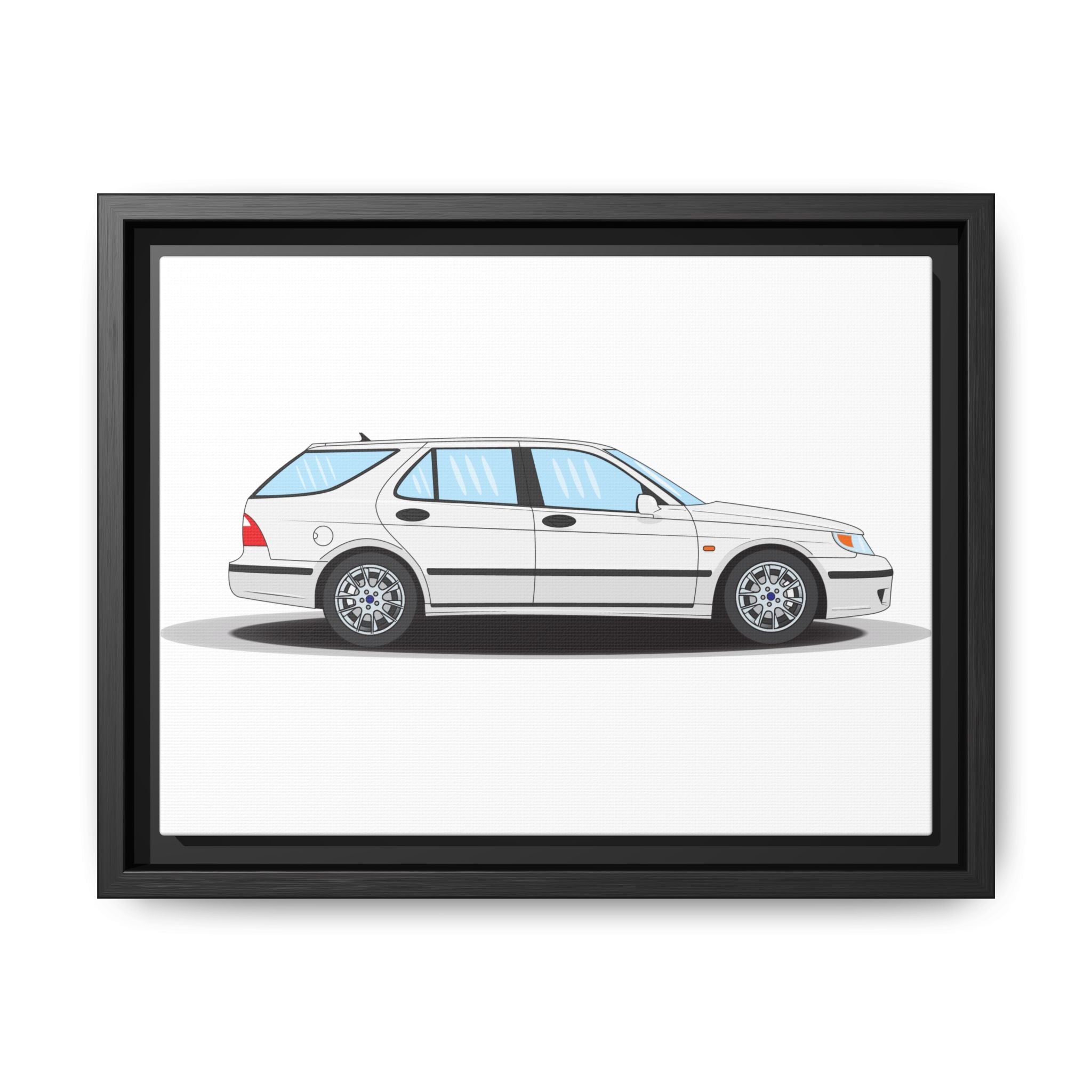 Saab 9-5 OG Aero Wagon Artic White Art Print — Framed Matte Canvas Wall Decor