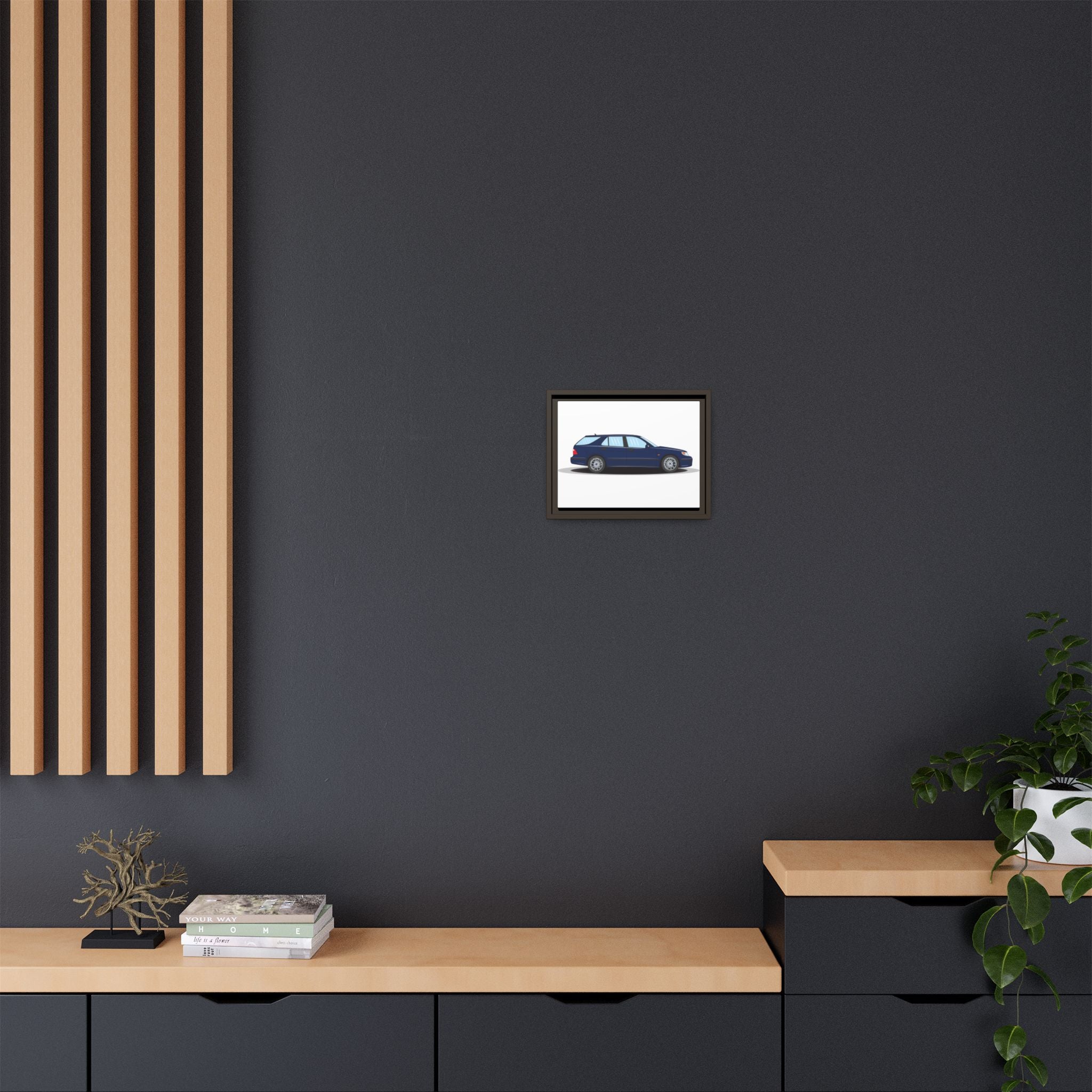 Saab 9-5 OG Aero Wagon Midnight Blue Art Print — Framed Matte Canvas Wall Decor
