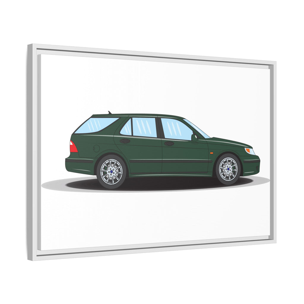 Saab 9-5 OG Aero Wagon Scarabe Green Art Print — Framed Matte Canvas Wall Decor