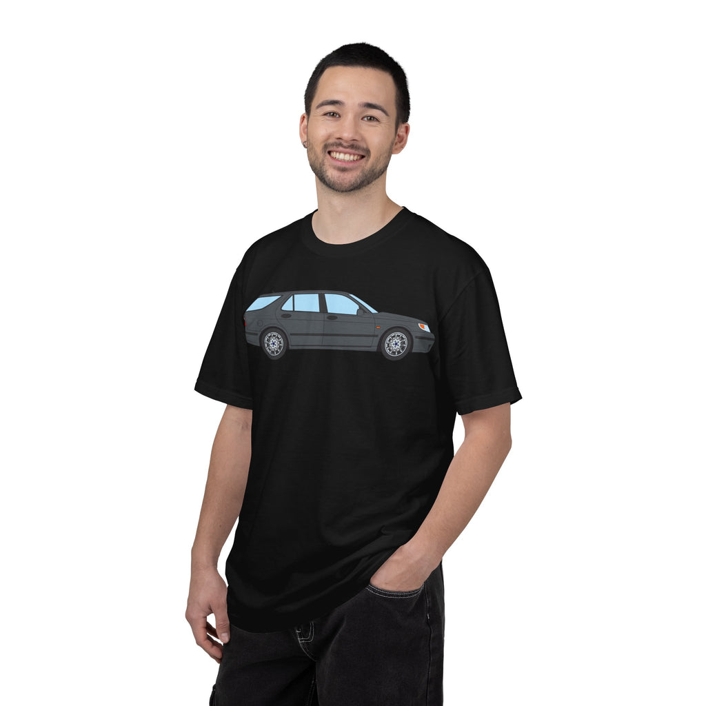 Saab 9-5 OG Aero Wagon Steel Grey  — T-Shirt — Retro Car Graphic Tee