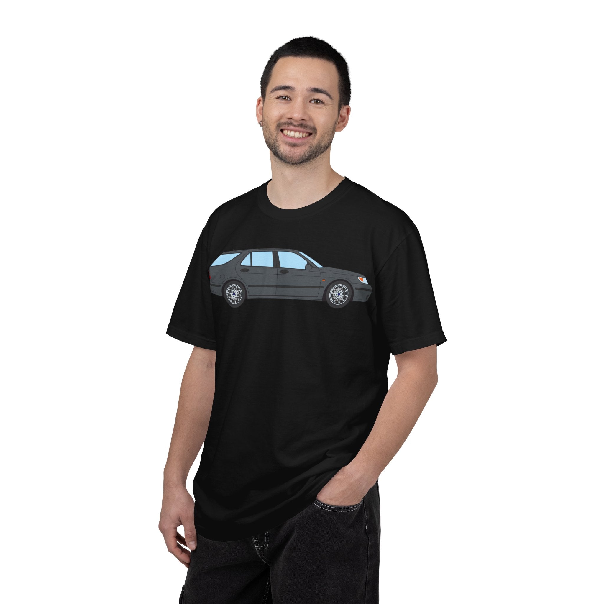 Saab 9-5 OG Aero Wagon Steel Grey  — T-Shirt — Retro Car Graphic Tee