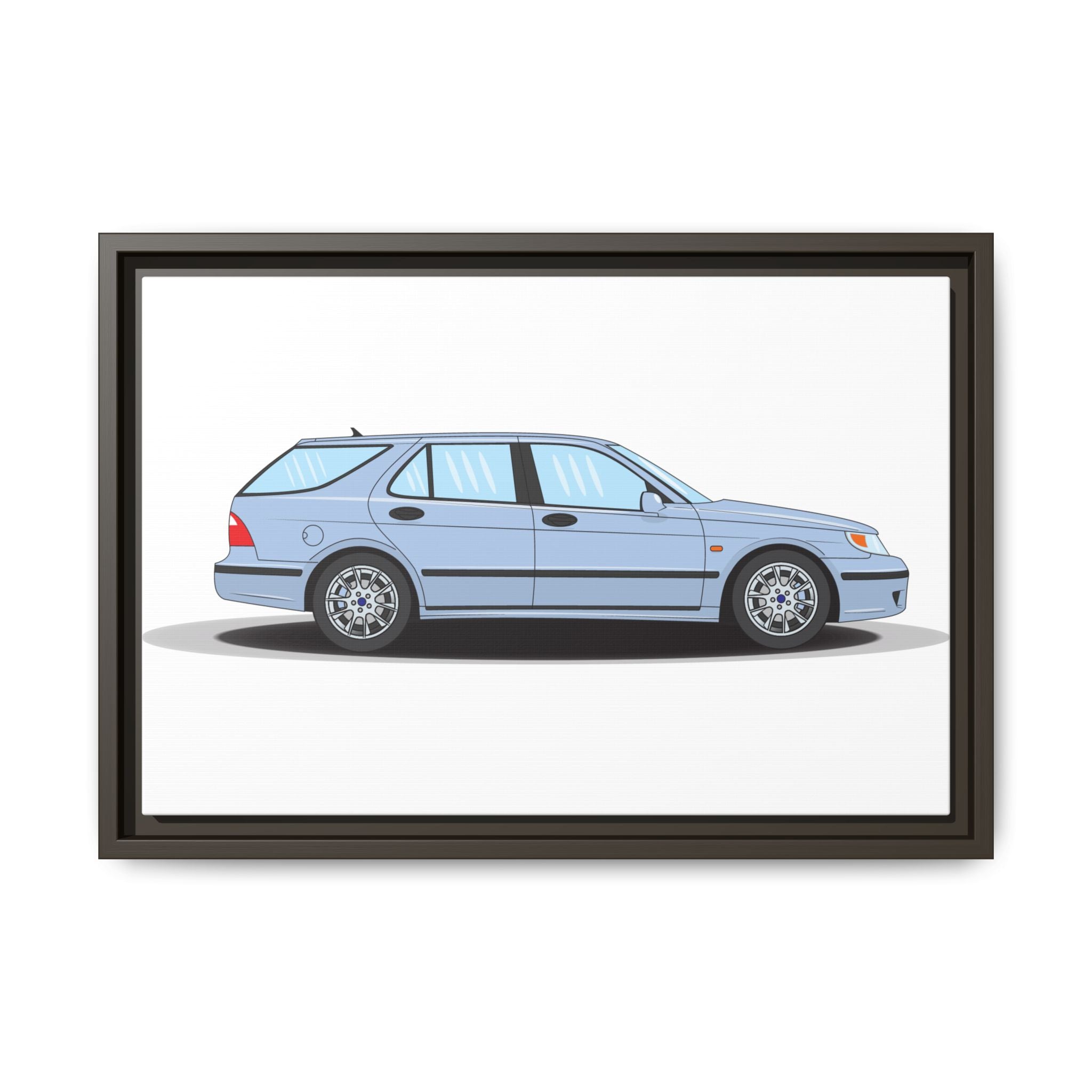 Saab 9-5 OG Aero Wagon Ice Blue Art Print — Framed Matte Canvas Wall Decor