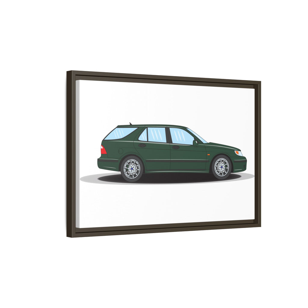 Saab 9-5 OG Aero Wagon Scarabe Green Art Print — Framed Matte Canvas Wall Decor