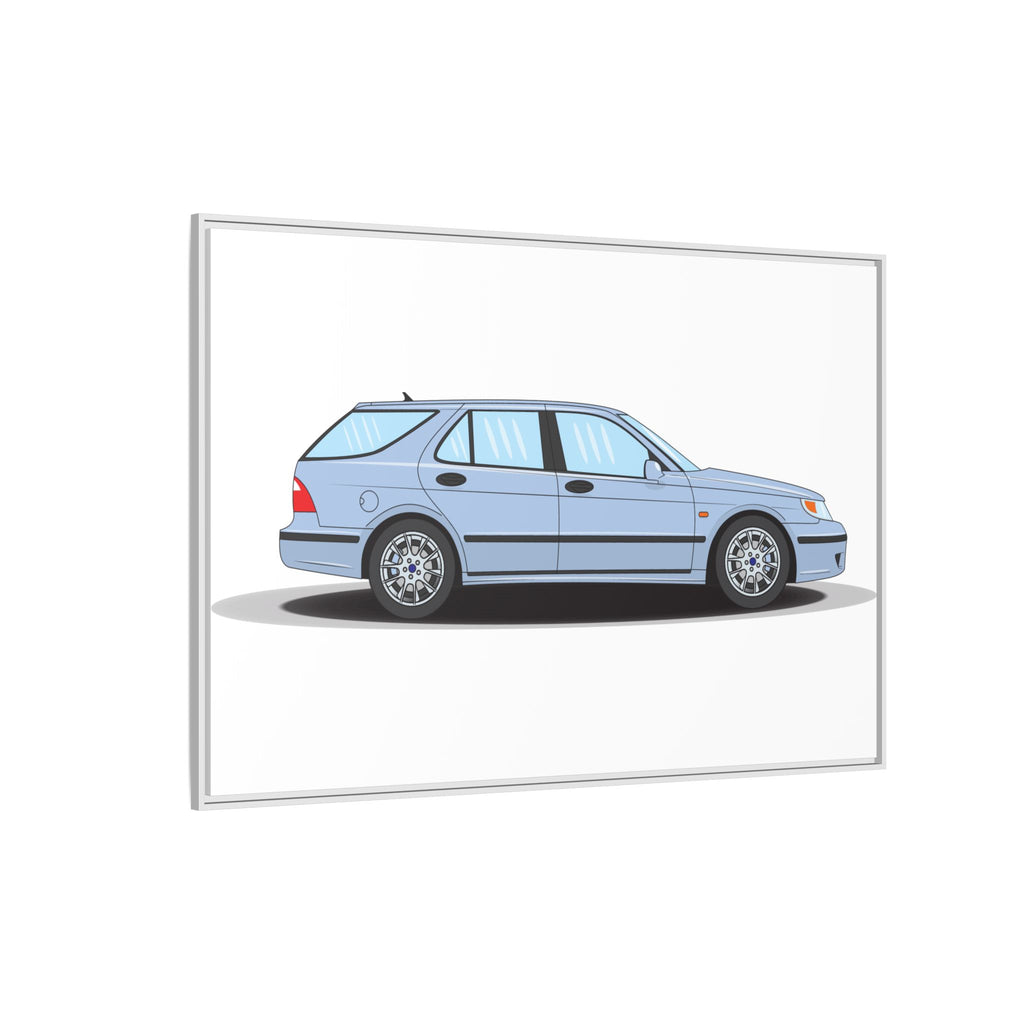 Saab 9-5 OG Aero Wagon Ice Blue Art Print — Framed Matte Canvas Wall Decor
