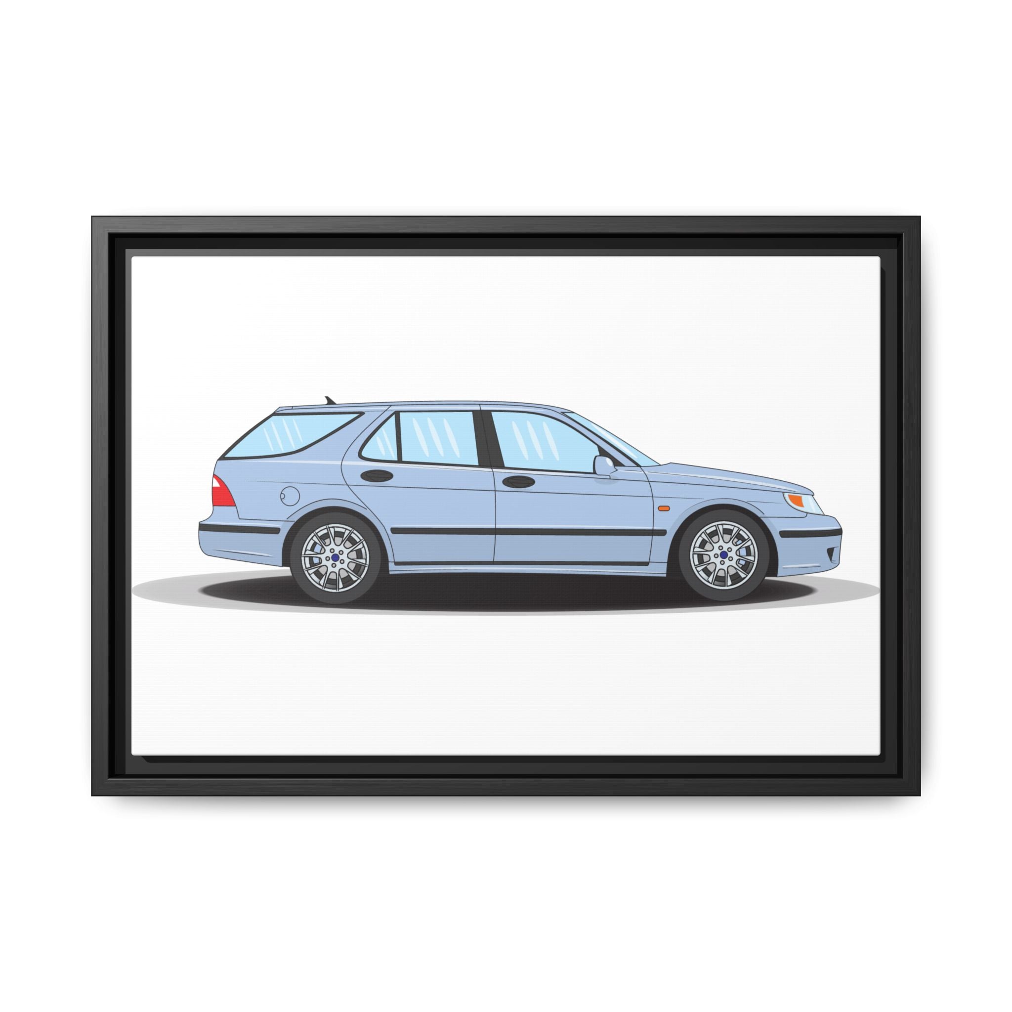 Saab 9-5 OG Aero Wagon Ice Blue Art Print — Framed Matte Canvas Wall Decor