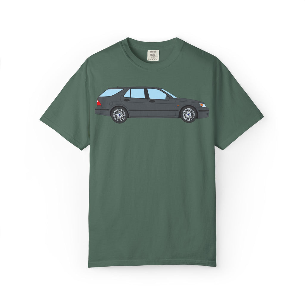 Saab 9-5 OG Aero Wagon Steel Grey  — T-Shirt — Retro Car Graphic Tee
