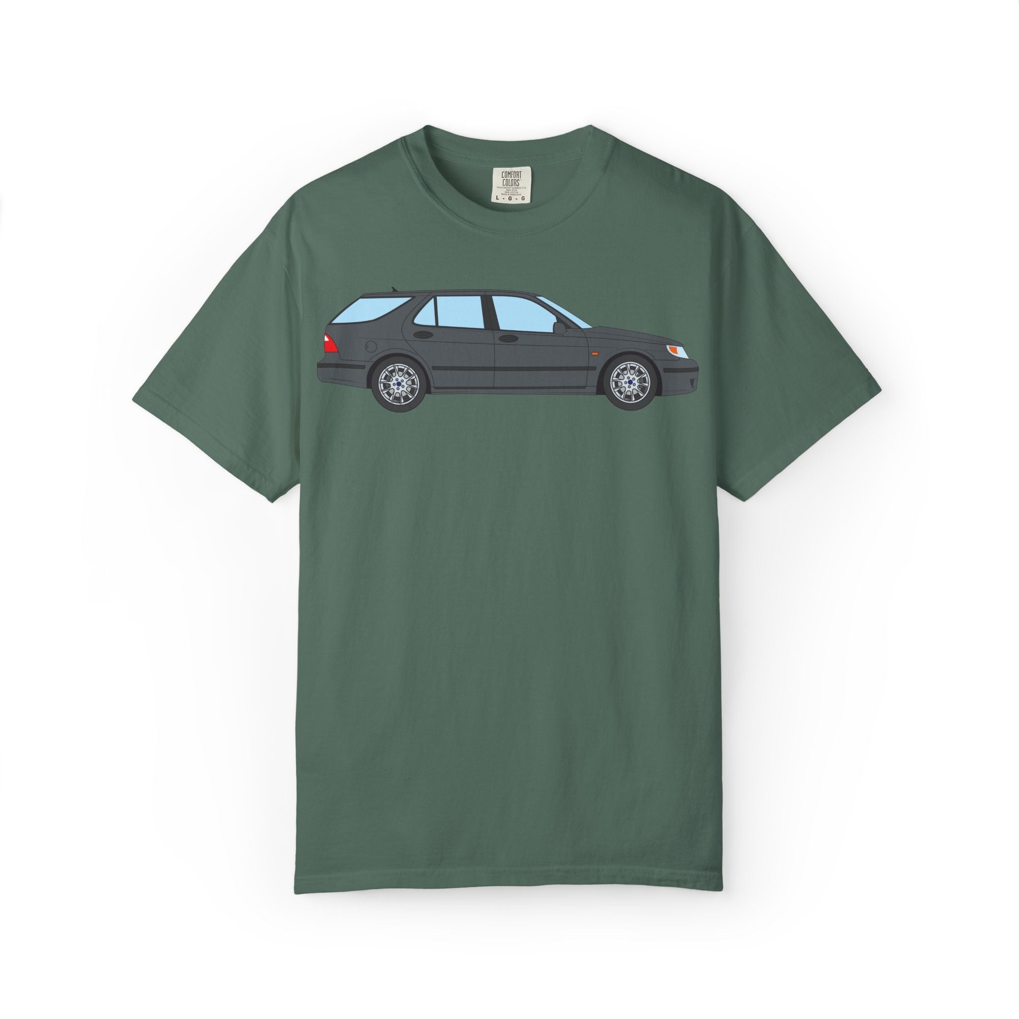 Saab 9-5 OG Aero Wagon Steel Grey  — T-Shirt — Retro Car Graphic Tee