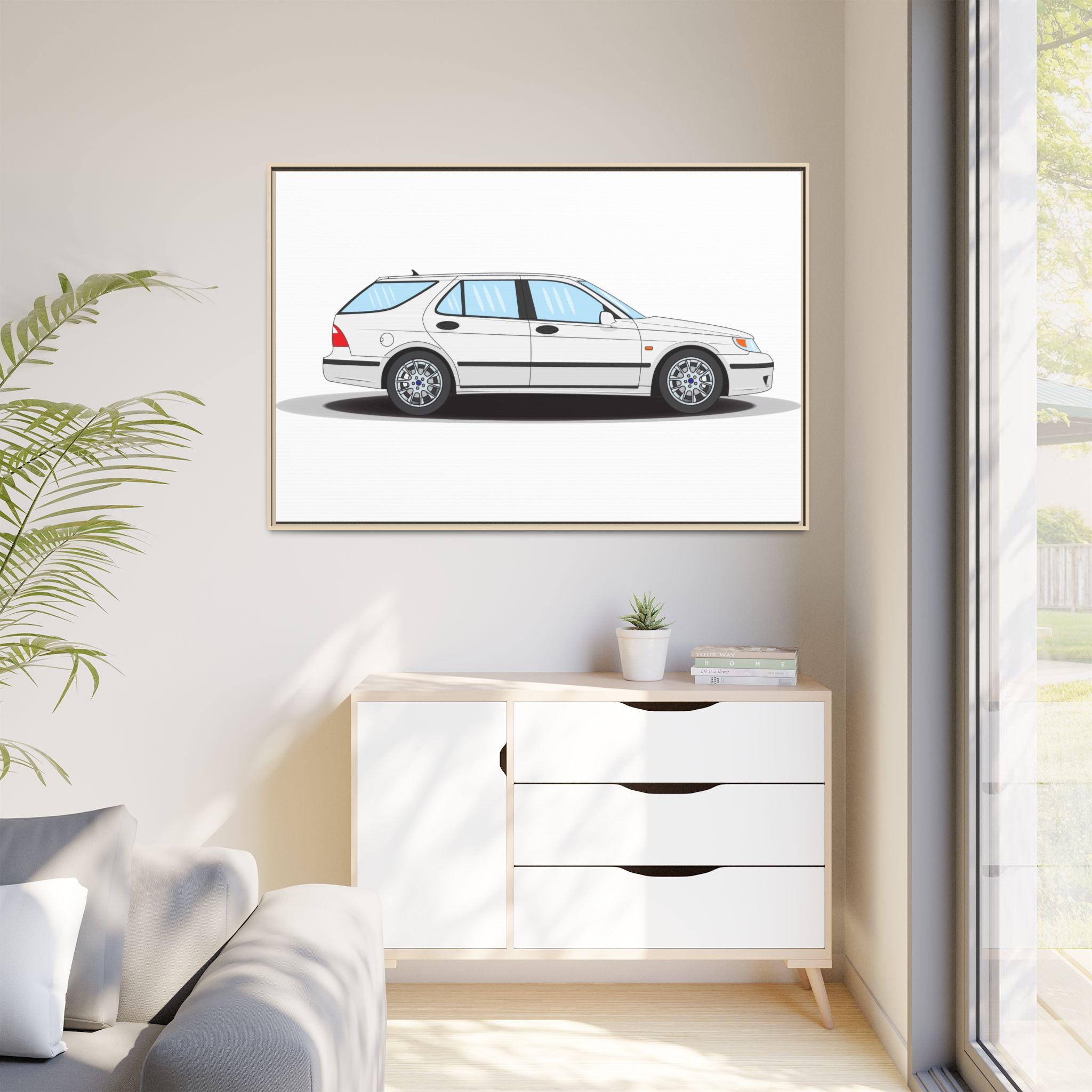 Saab 9-5 OG Aero Wagon Artic White Art Print — Framed Matte Canvas Wall Decor
