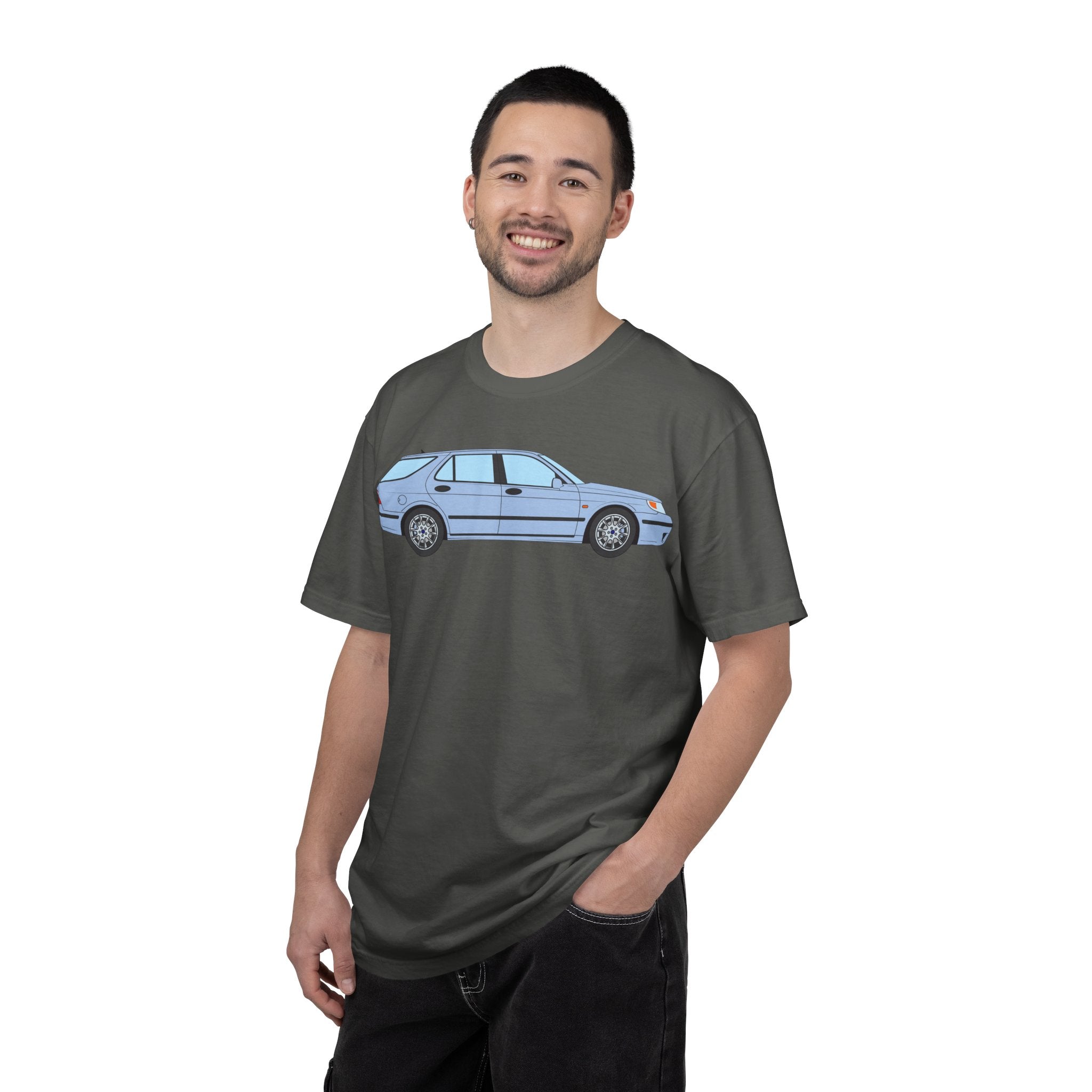 Saab 9-5 OG Aero Wagon Ice Blue  — T-Shirt — Retro Car Graphic Tee