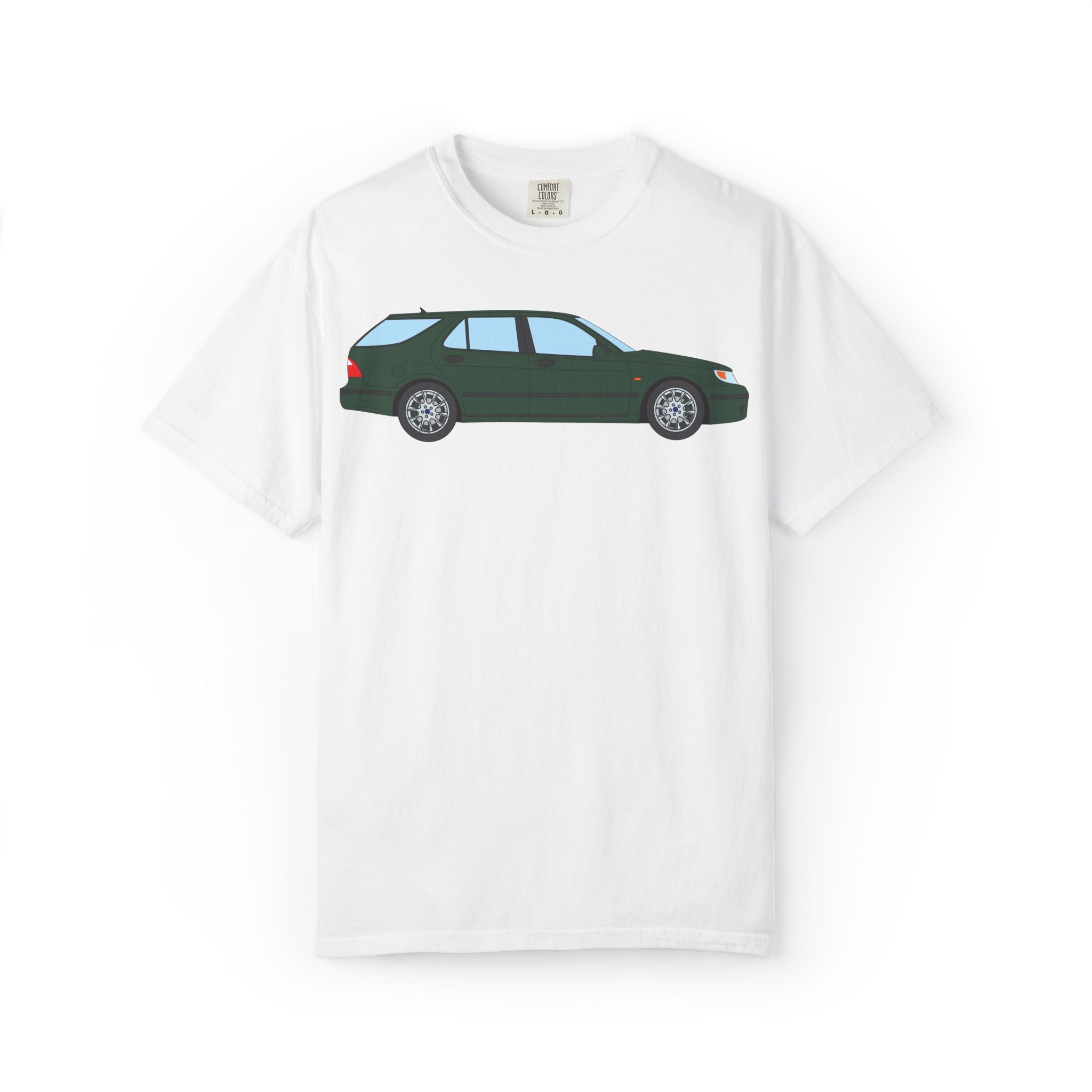 Saab 9-5 OG Aero Wagon Scarabe Green  — T-Shirt — Retro Car Graphic Tee